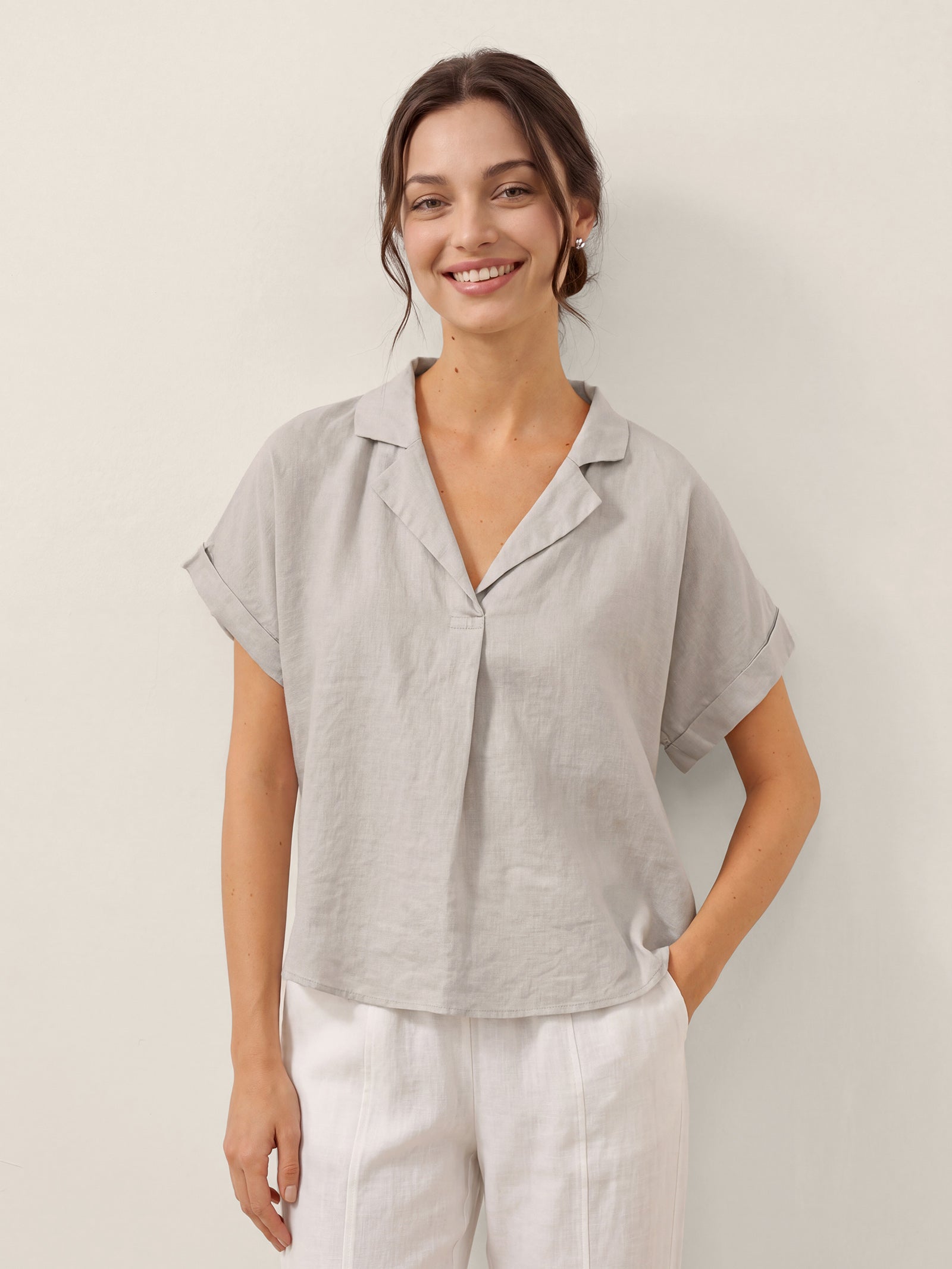100% Linen Blazer-Inspired Pullover Top DINA by LINTICO