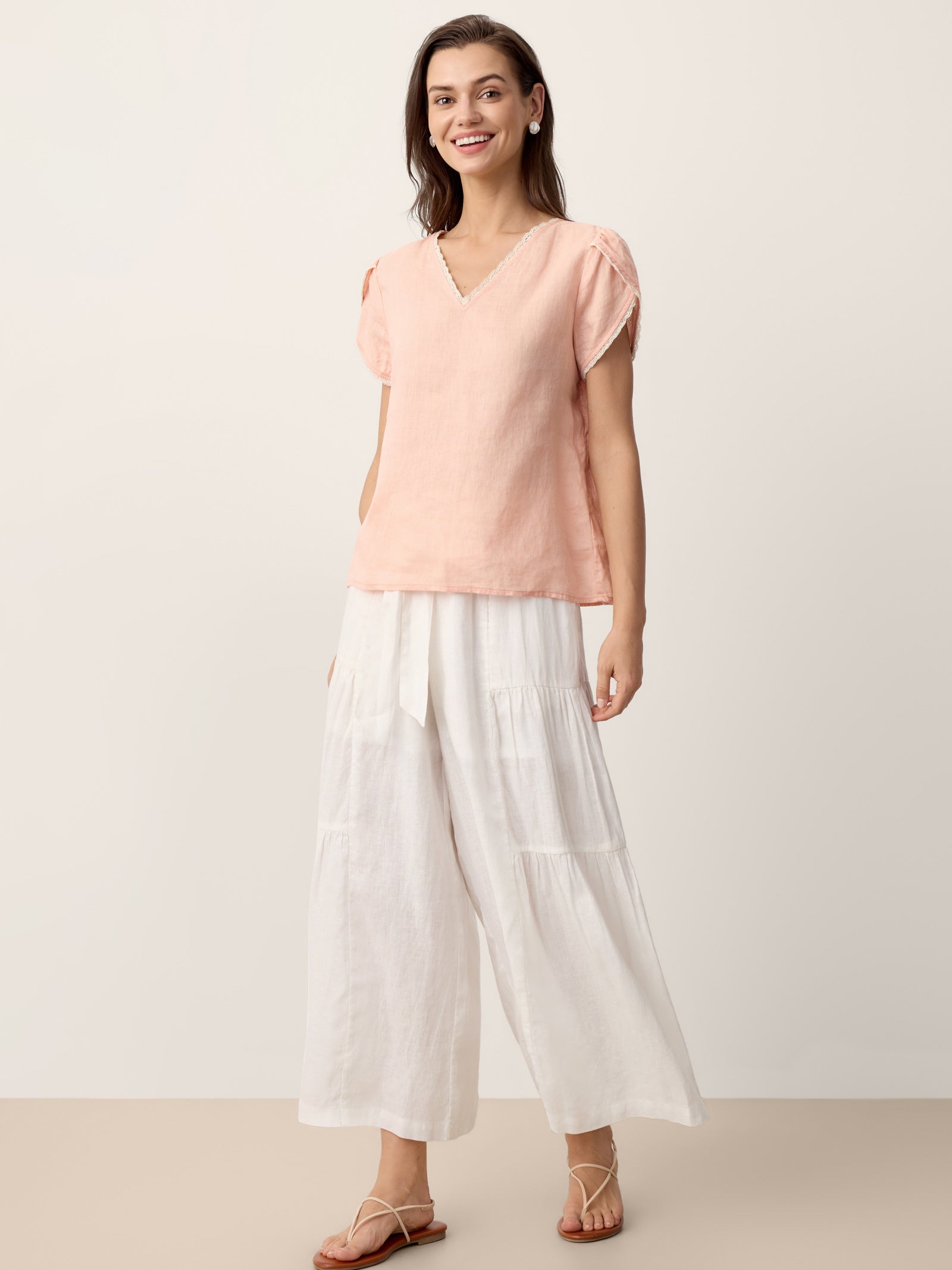100% Linen Bow-Waist Tiered Pants TARYN by LINTICO