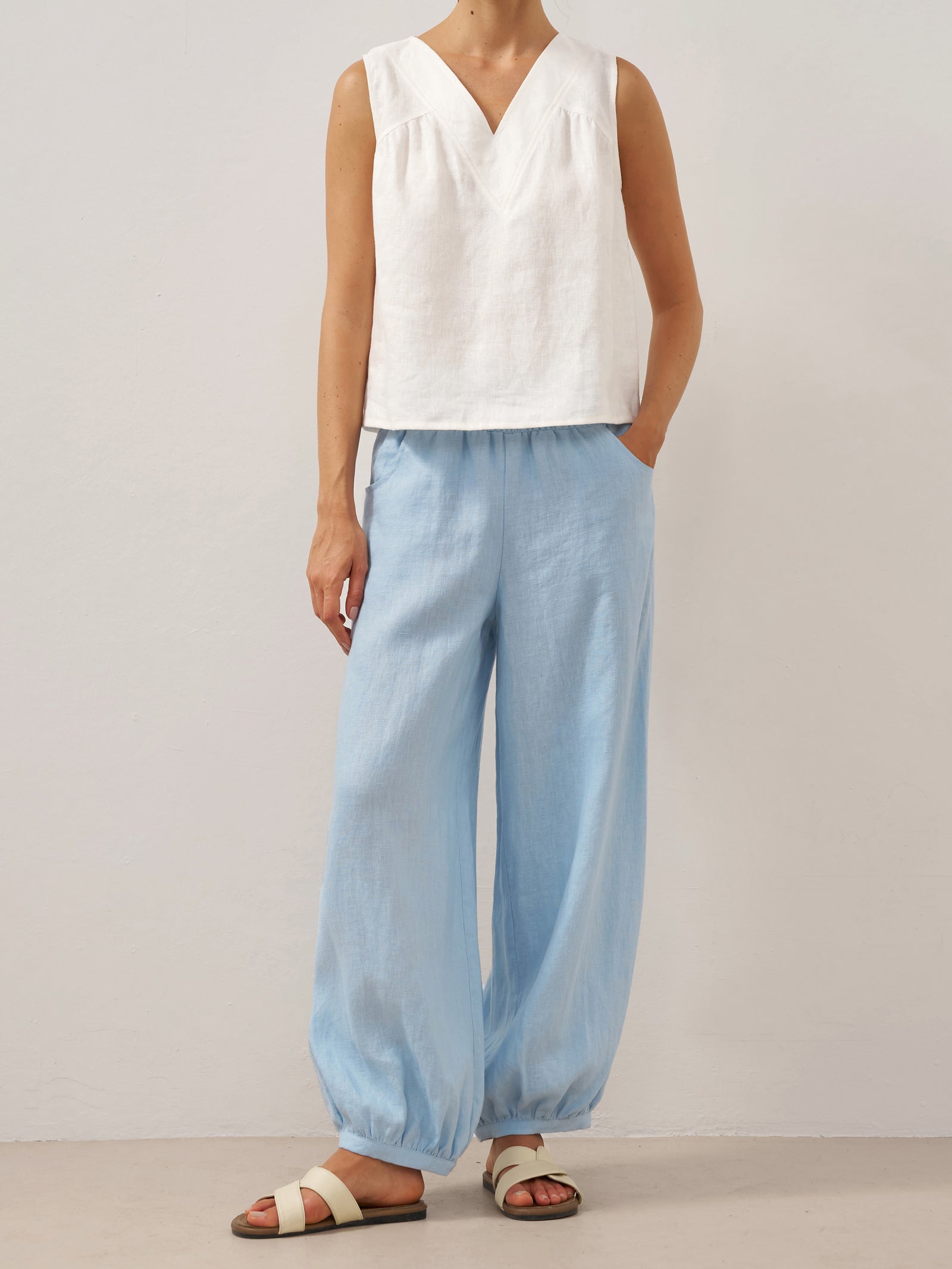 100% Linen Broad Elastic Waistband Pants TALIA by LINTICO