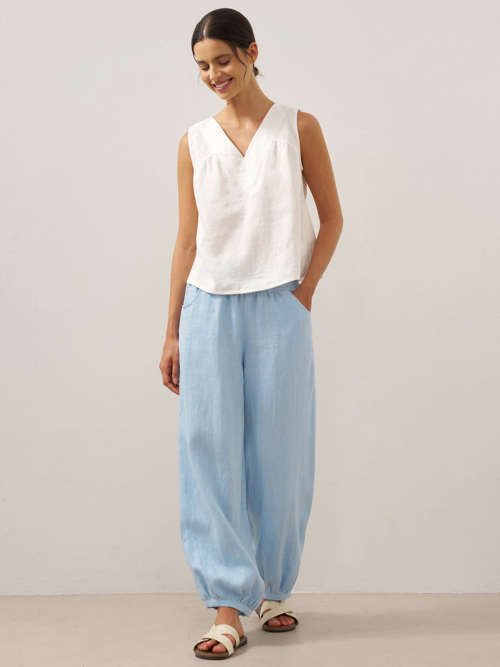 100% Linen Broad Elastic Waistband Pants TALIA by LINTICO
