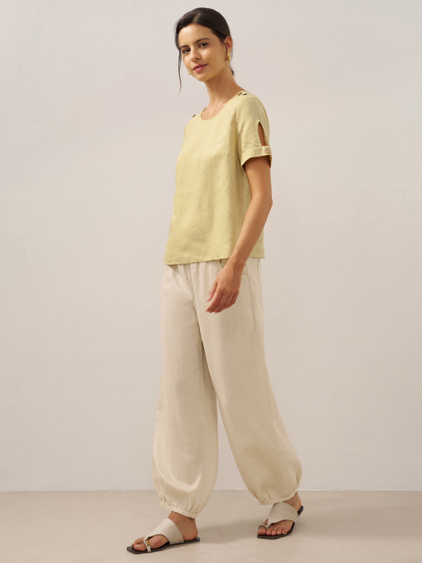 100% Linen Broad Elastic Waistband Pants TALIA by LINTICO