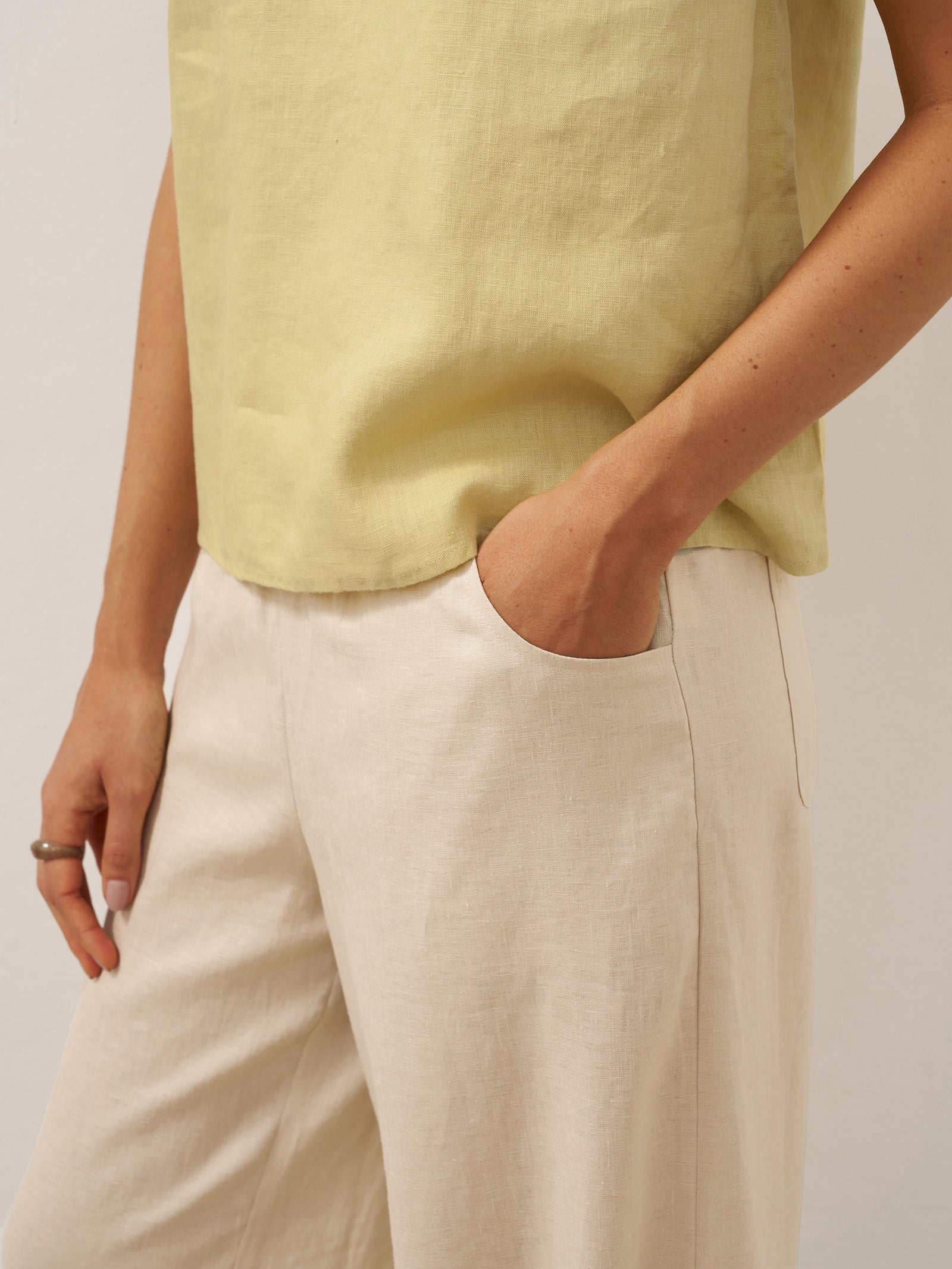 100% Linen Broad Elastic Waistband Pants TALIA by LINTICO