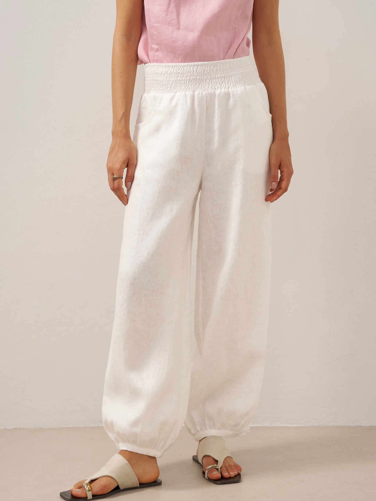 100% Linen Broad Elastic Waistband Pants TALIA by LINTICO