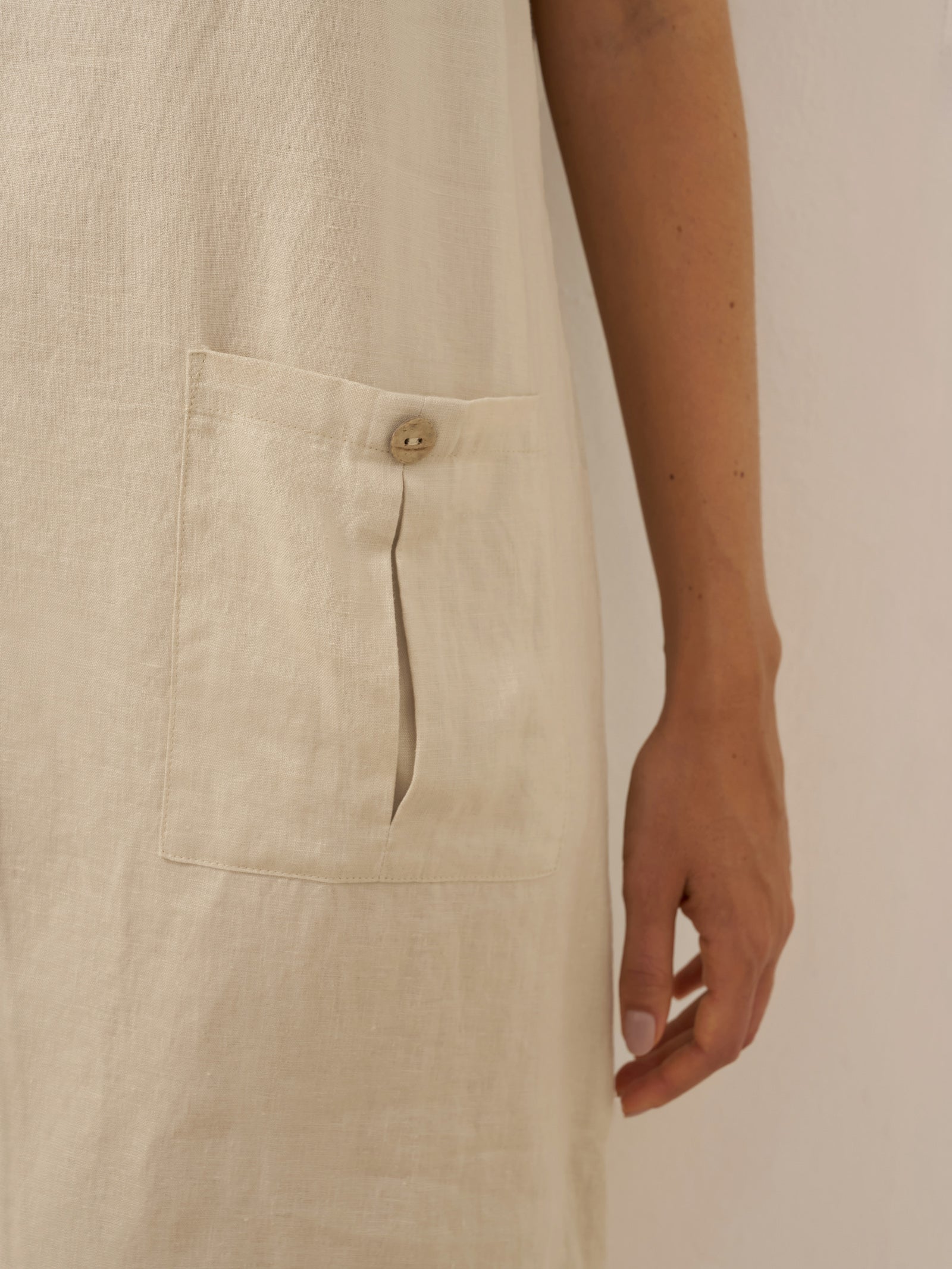 100% Linen Button Front V-Neck Midi Dress NOA by LINTICO