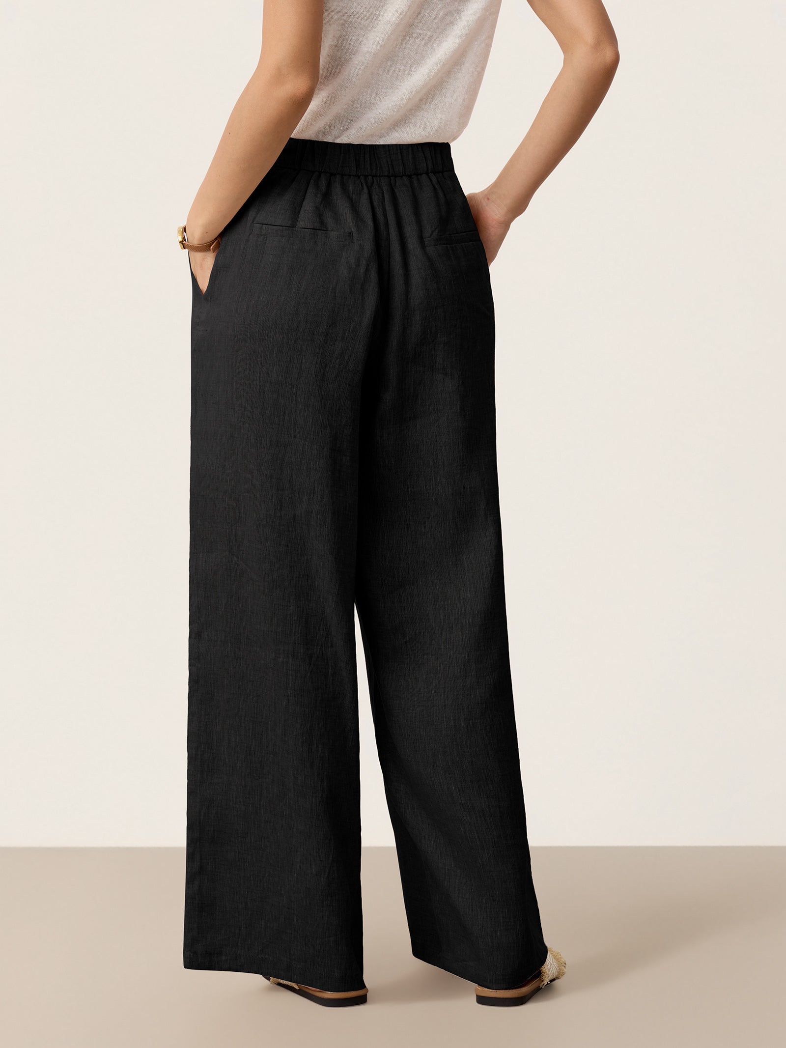 100% Linen Buttoned Slit-Hem Pants KATYA DestGlow