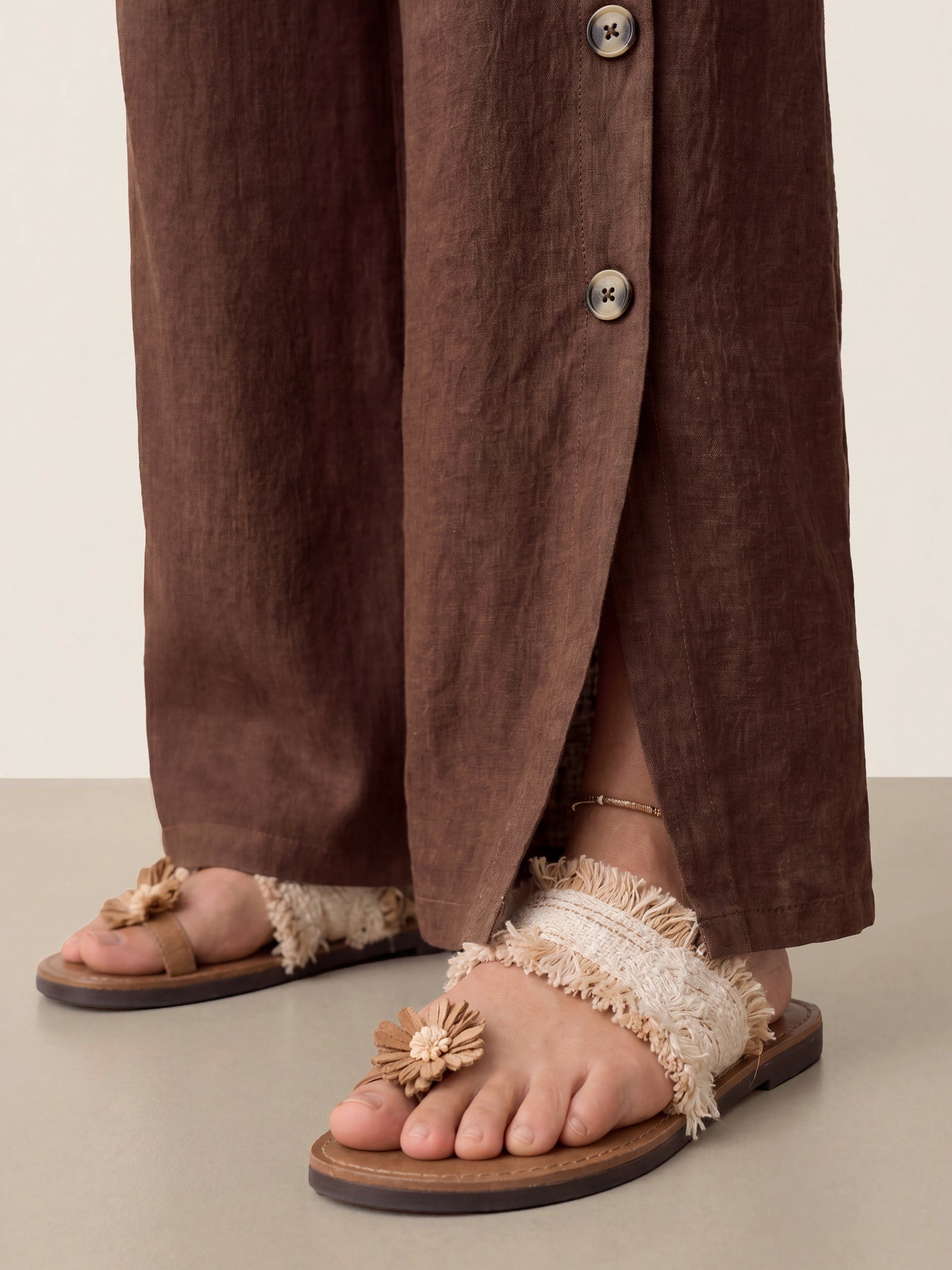 100% Linen Buttoned Slit-Hem Pants KATYA DestGlow