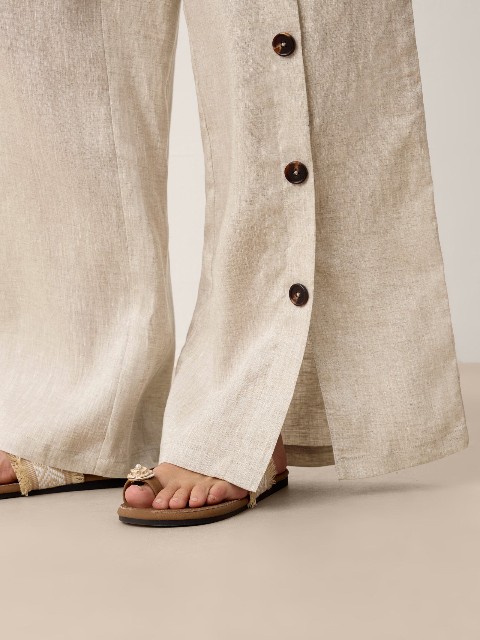 100% Linen Buttoned Slit-Hem Pants KATYA DestGlow