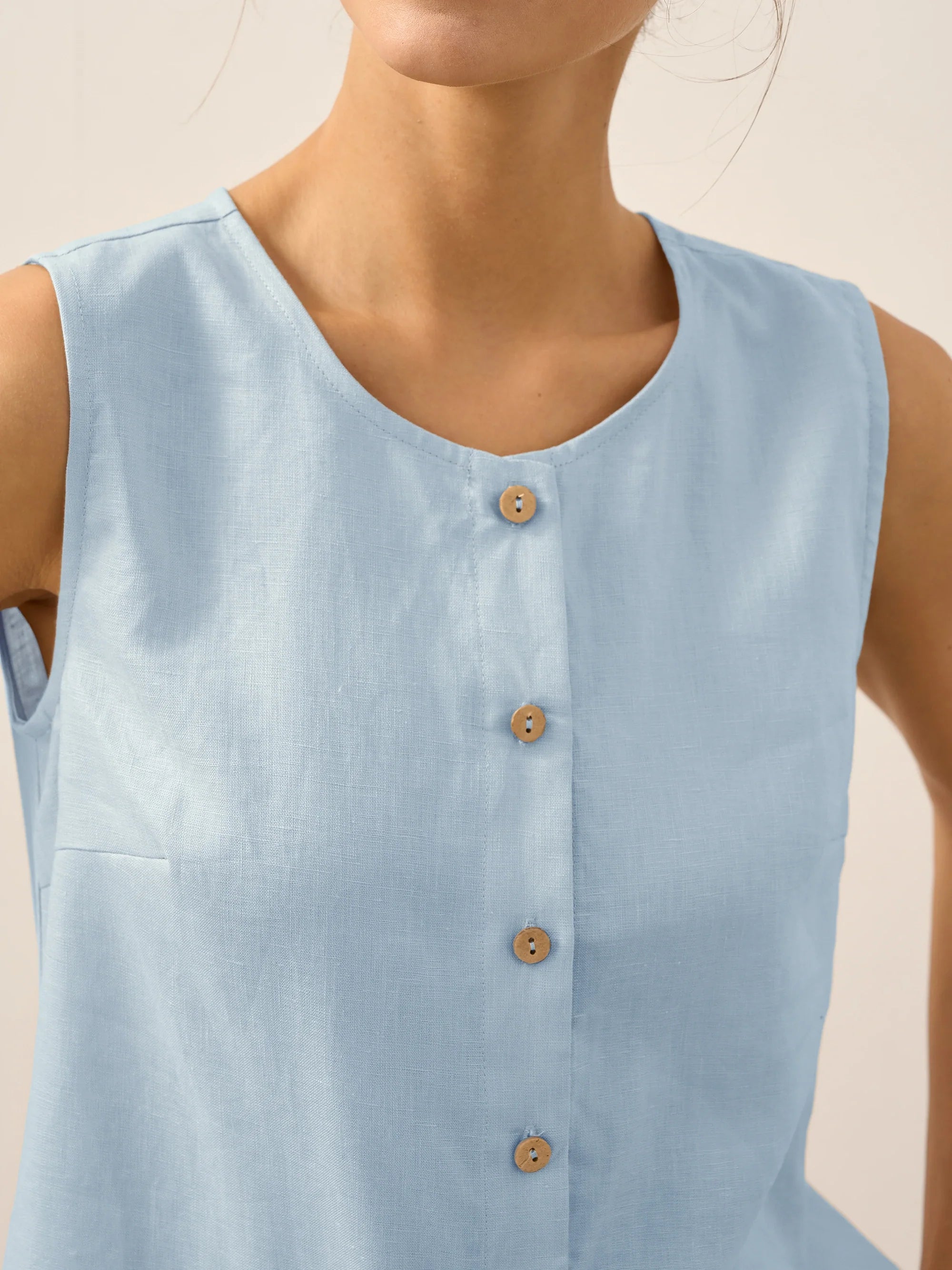 100% Linen Buttons Down Tank Top ERIN DestGlow