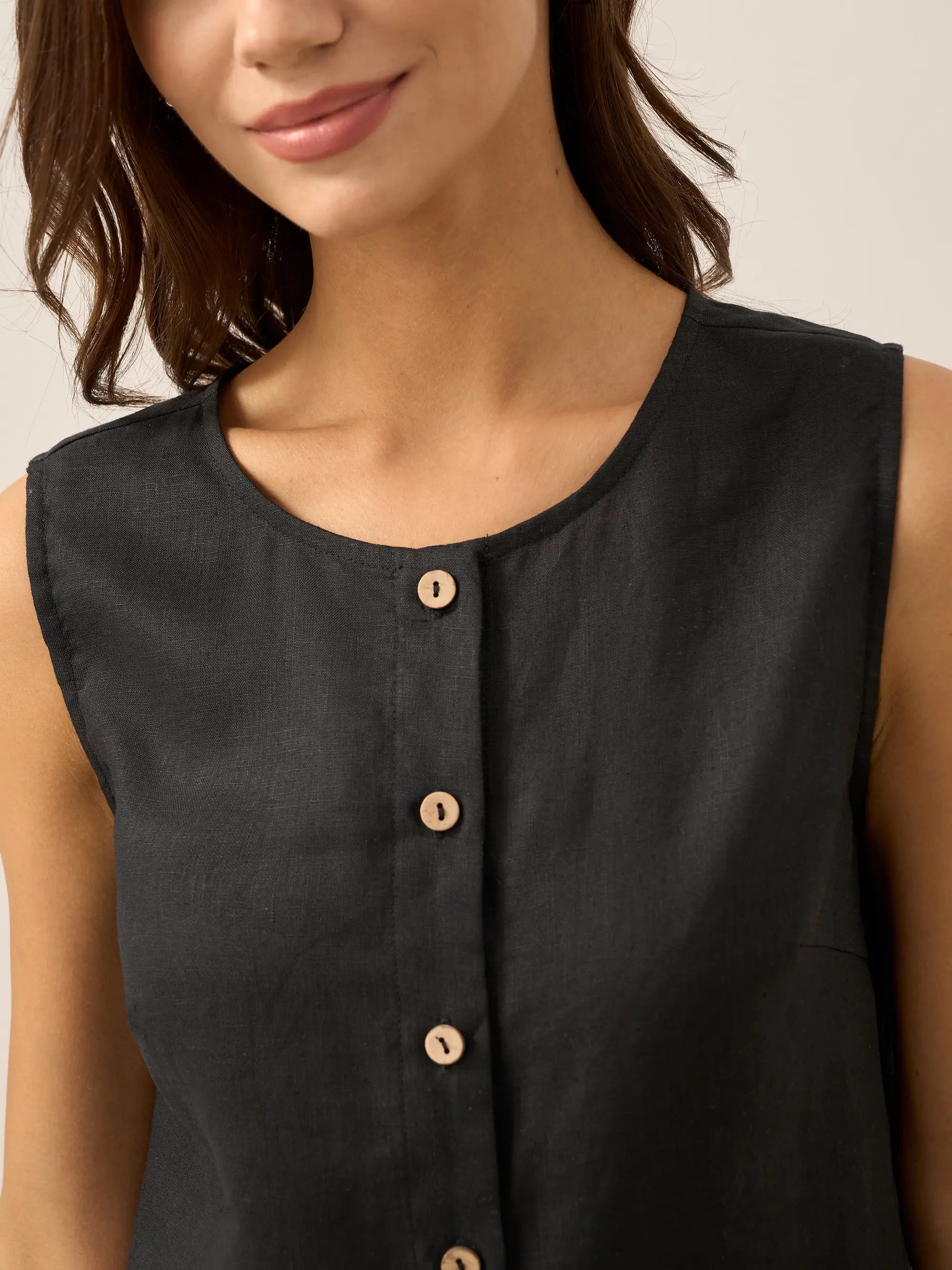 100% Linen Buttons Down Tank Top ERIN DestGlow