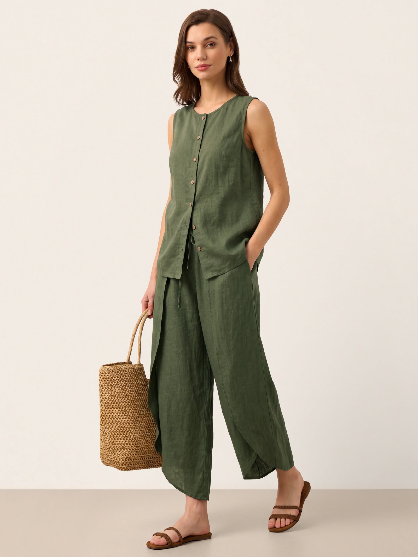 100% Linen Buttons Down Tank Top ERIN DestGlow