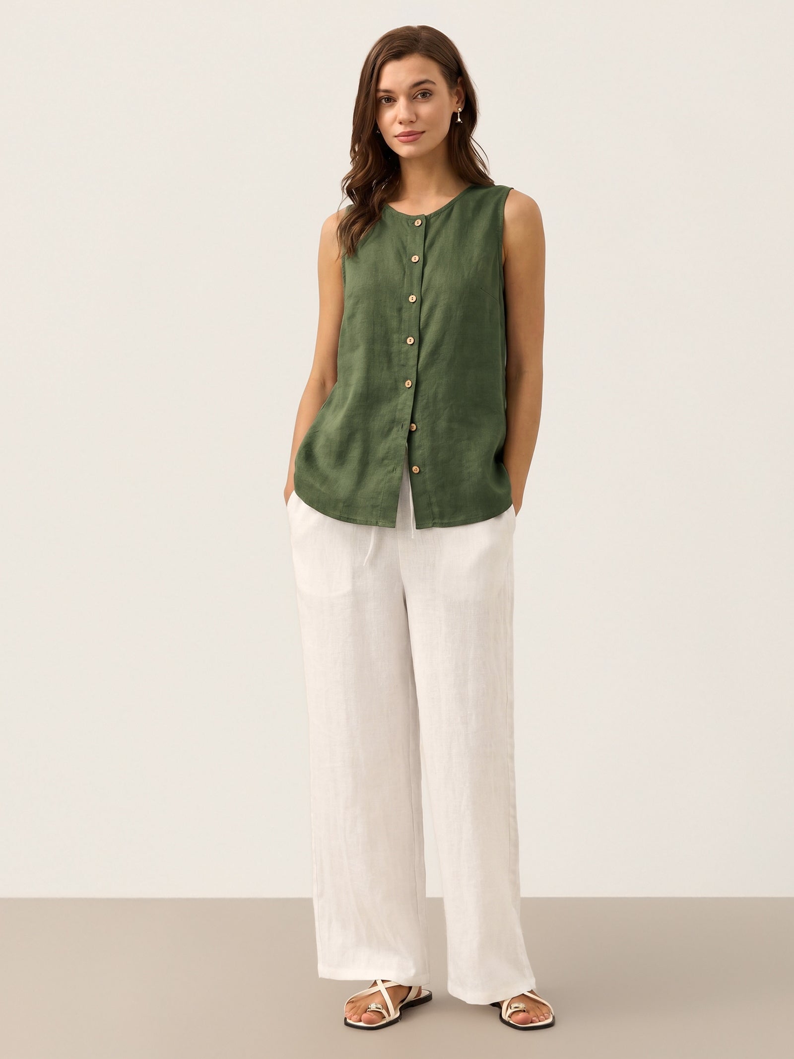 100% Linen Buttons Down Tank Top ERIN DestGlow