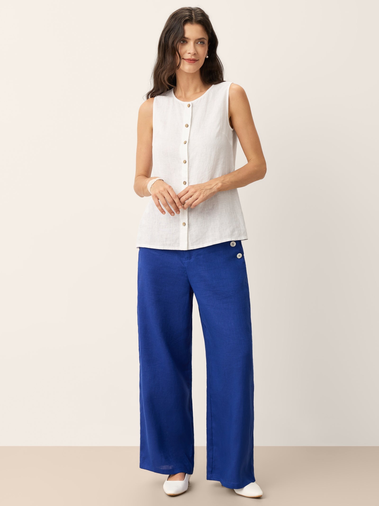 100% Linen Buttons Down Tank Top ERIN by LINTICO