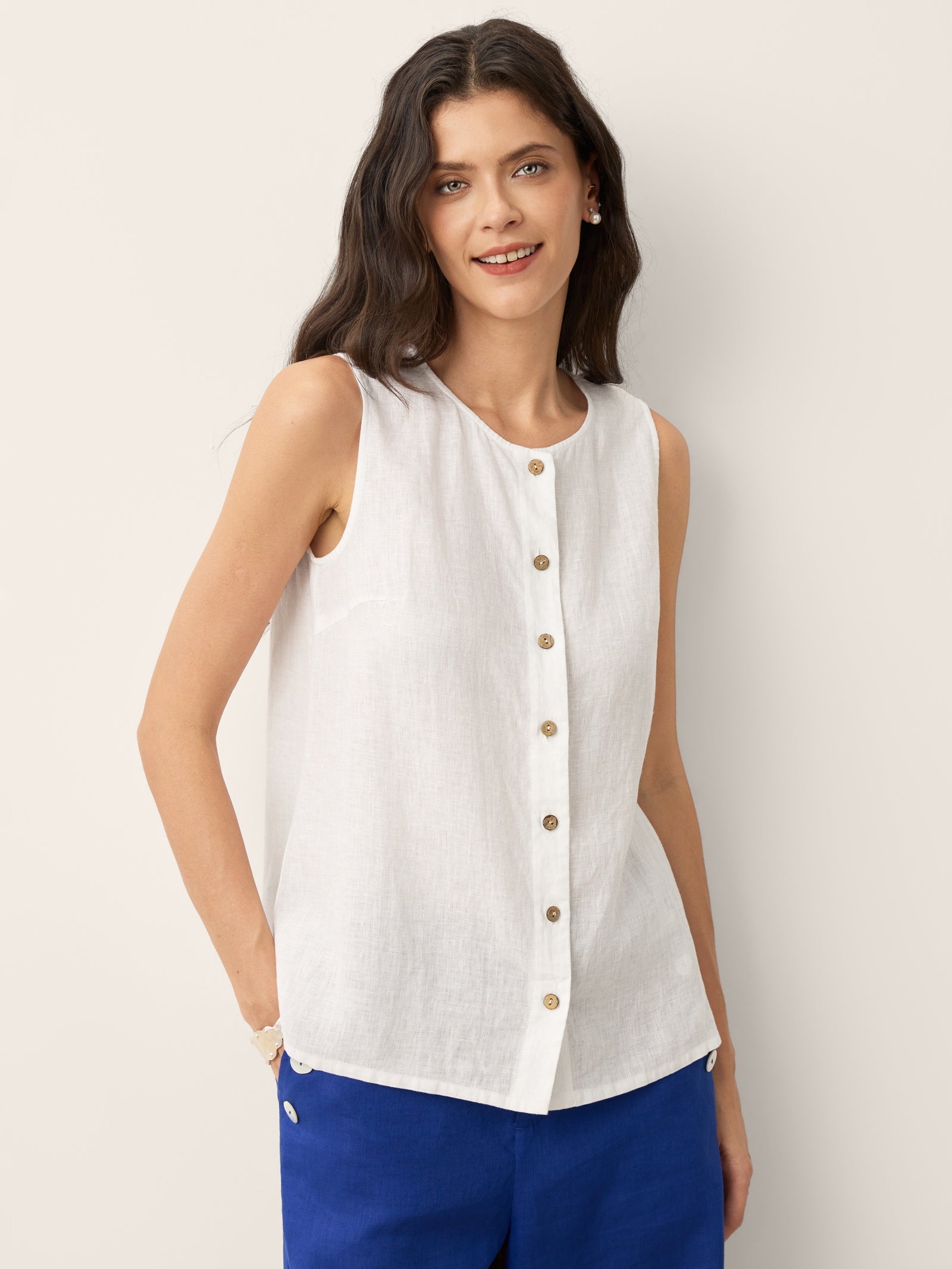 100% Linen Buttons Down Tank Top ERIN by LINTICO