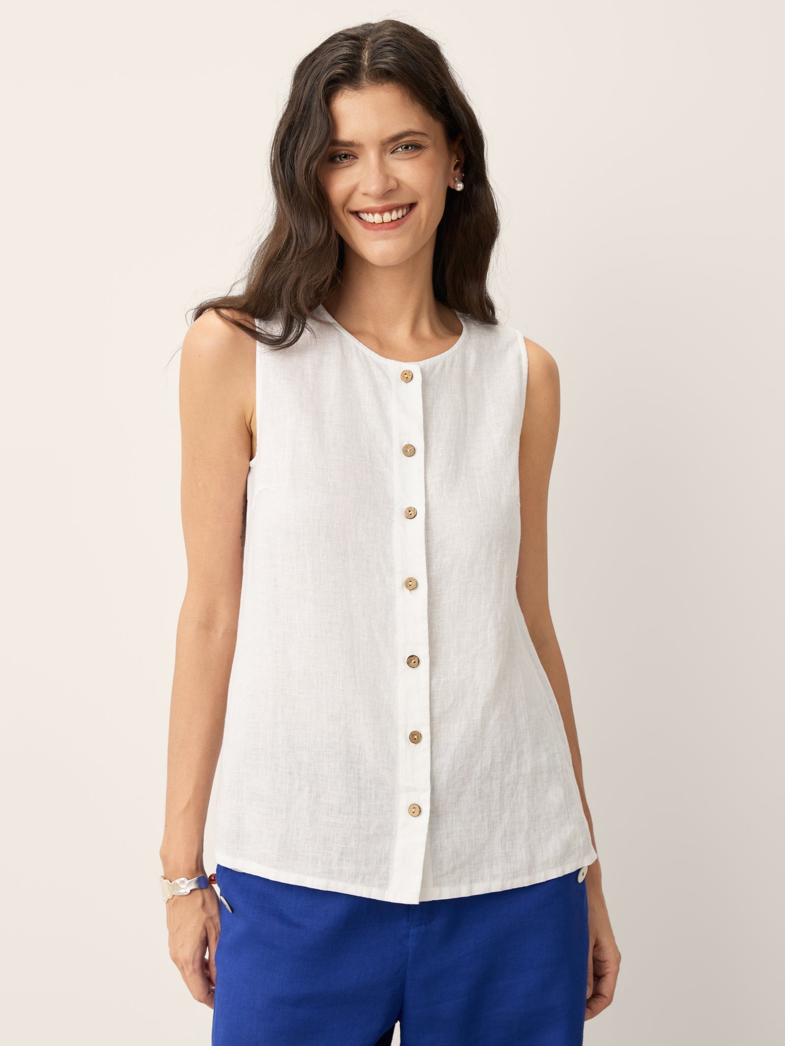 100% Linen Buttons Down Tank Top ERIN by LINTICO