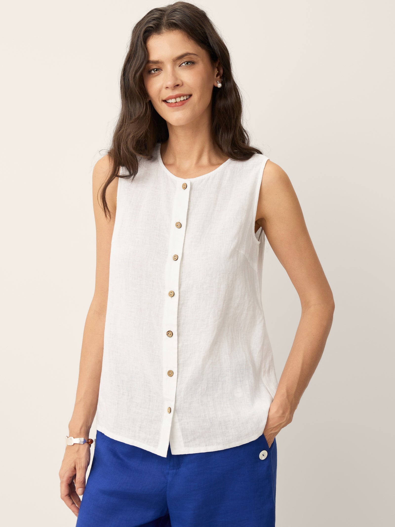 100% Linen Buttons Down Tank Top ERIN DestGlow