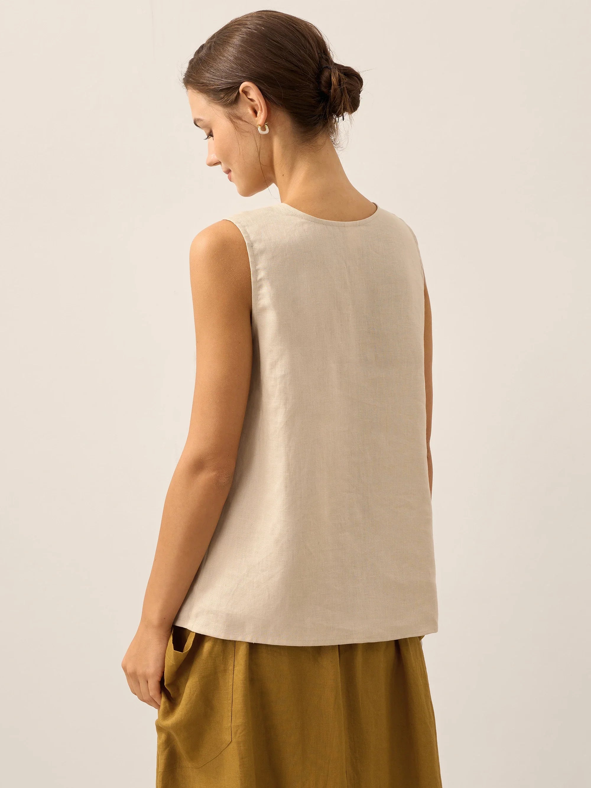 100% Linen Buttons Down Tank Top ERIN by LINTICO