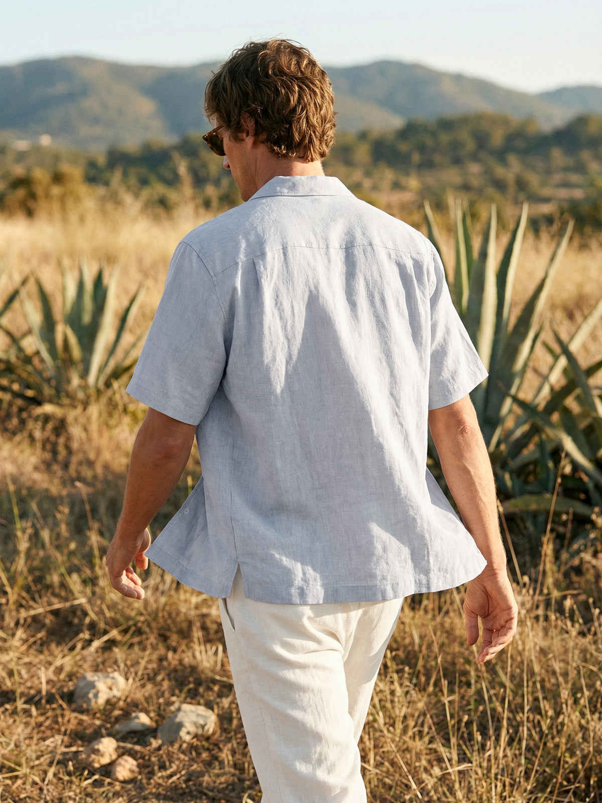 100% Linen Camp-Collar Elbow-Sleeve Shirt HENRY by LINTICO