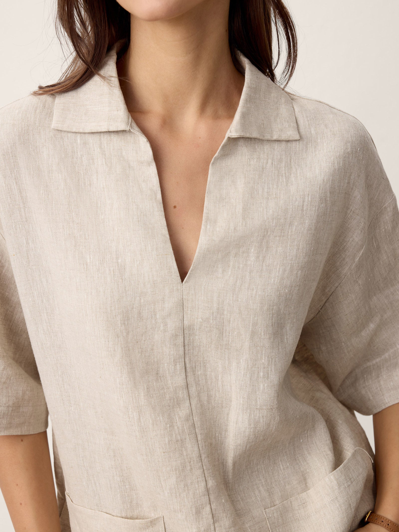 100% Linen Camp-Collar Patch-Pocket Top BRENNA by LINTICO