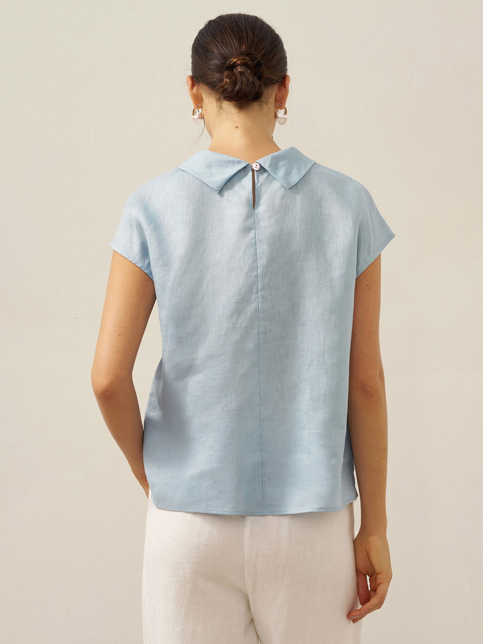 100% Linen Cap Sleeve Soft-Fold Collar Top YVONNE by LINTICO