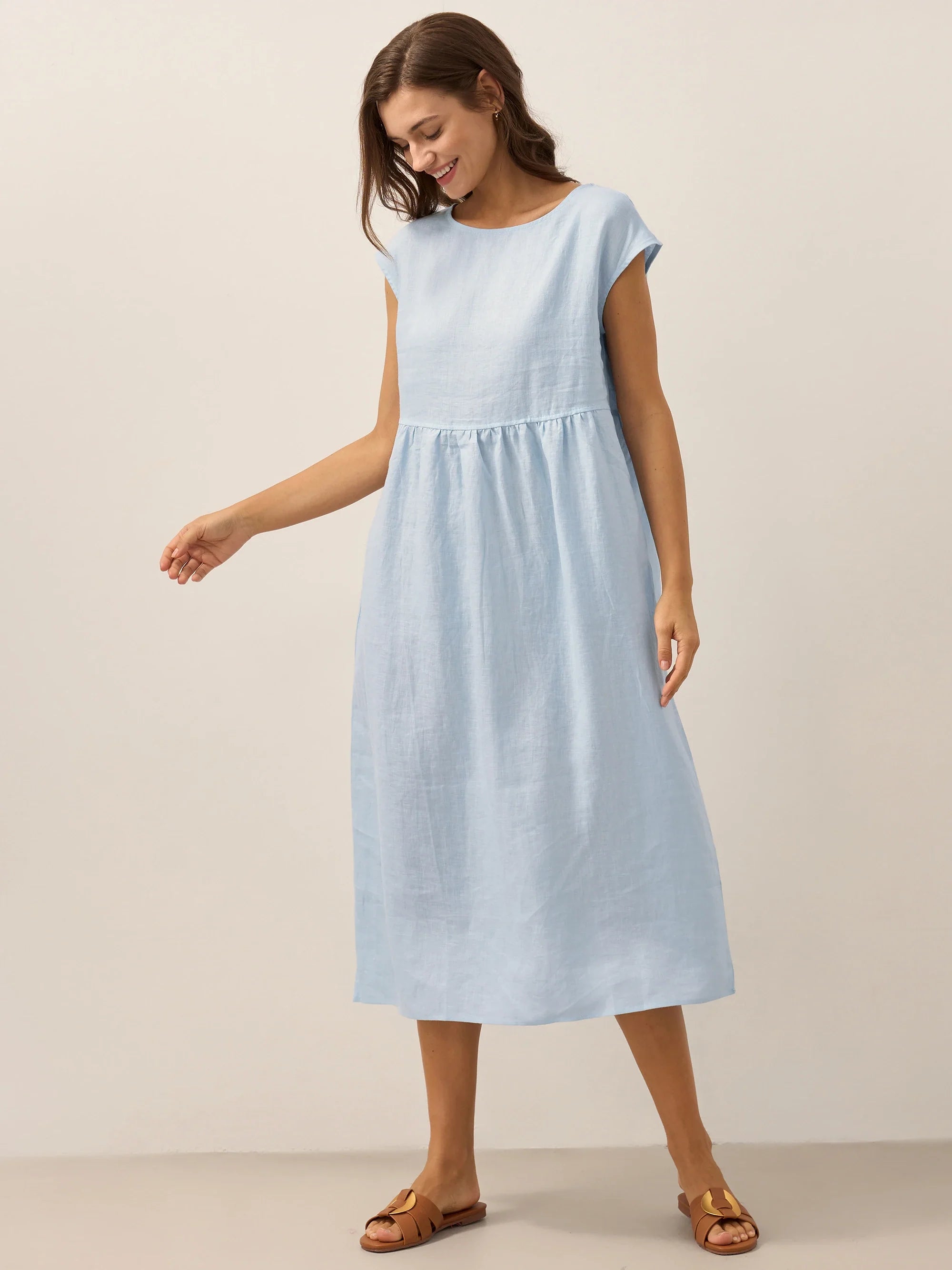 100% Linen Cap Sleeve Washed Maxi Dress JOAN by LINTICO