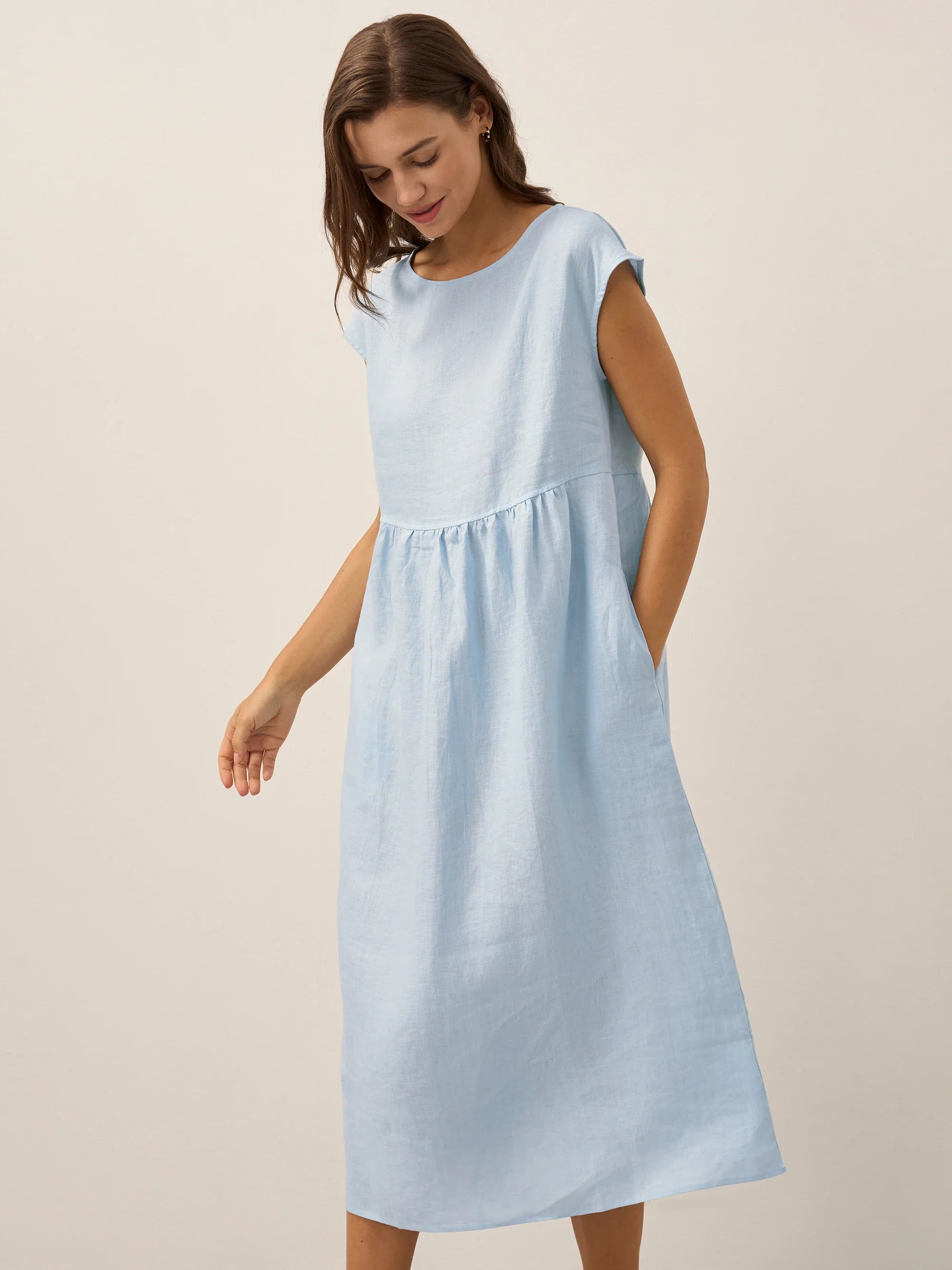100% Linen Cap Sleeve Washed Maxi Dress JOAN by LINTICO
