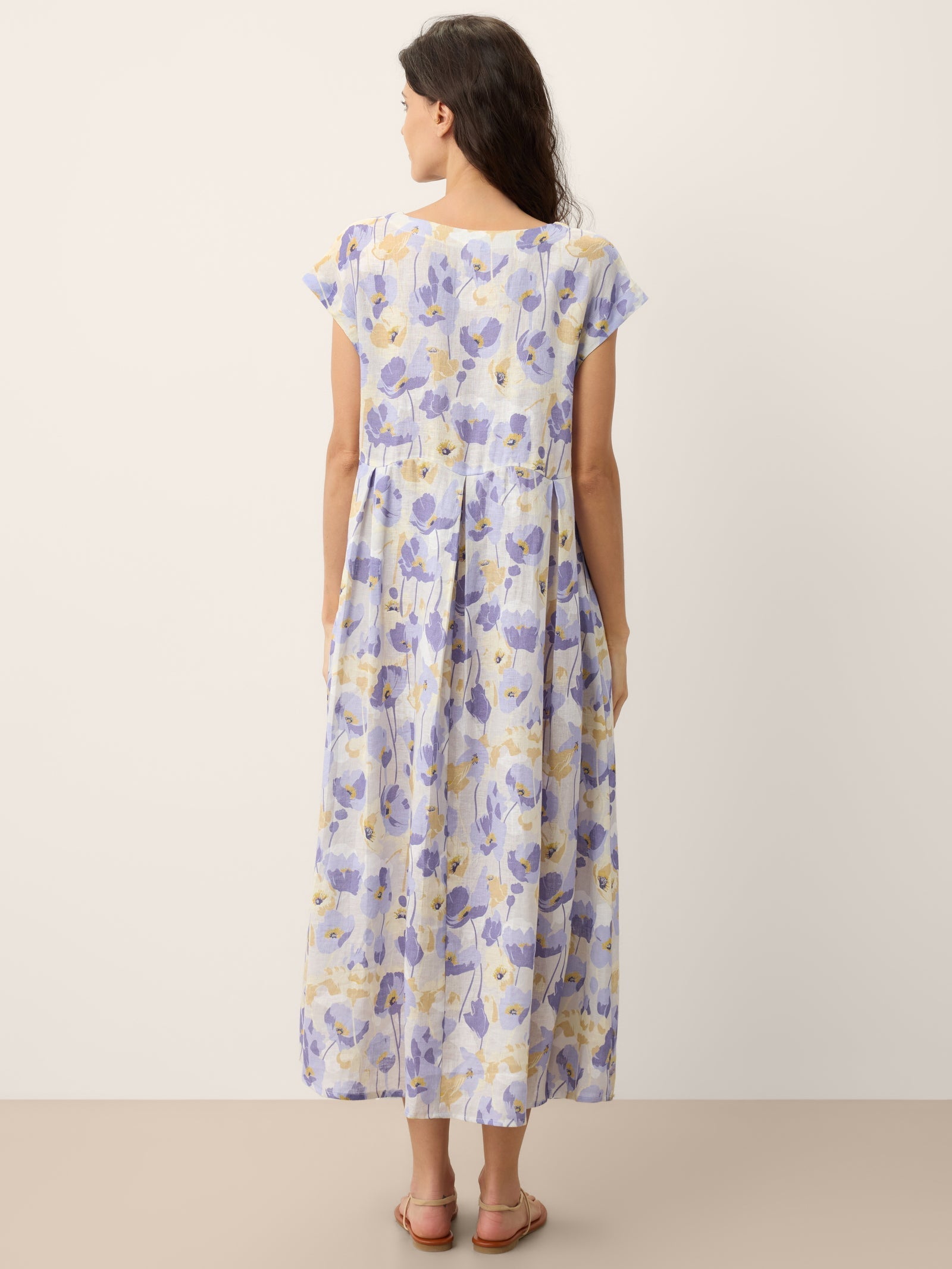 100% Linen Carnation Print Scalloped Waist Maxi Dress HARRIET DestGlow