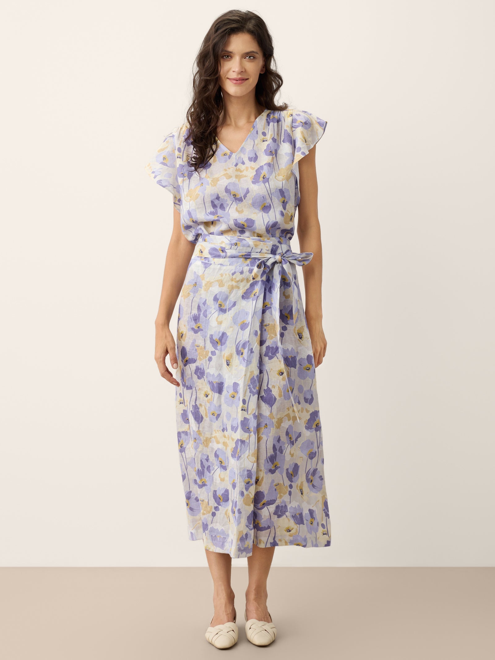 100% Linen Adjustable Wrap-Tie Carnation Print Skirt FRANCESCA DestGlow