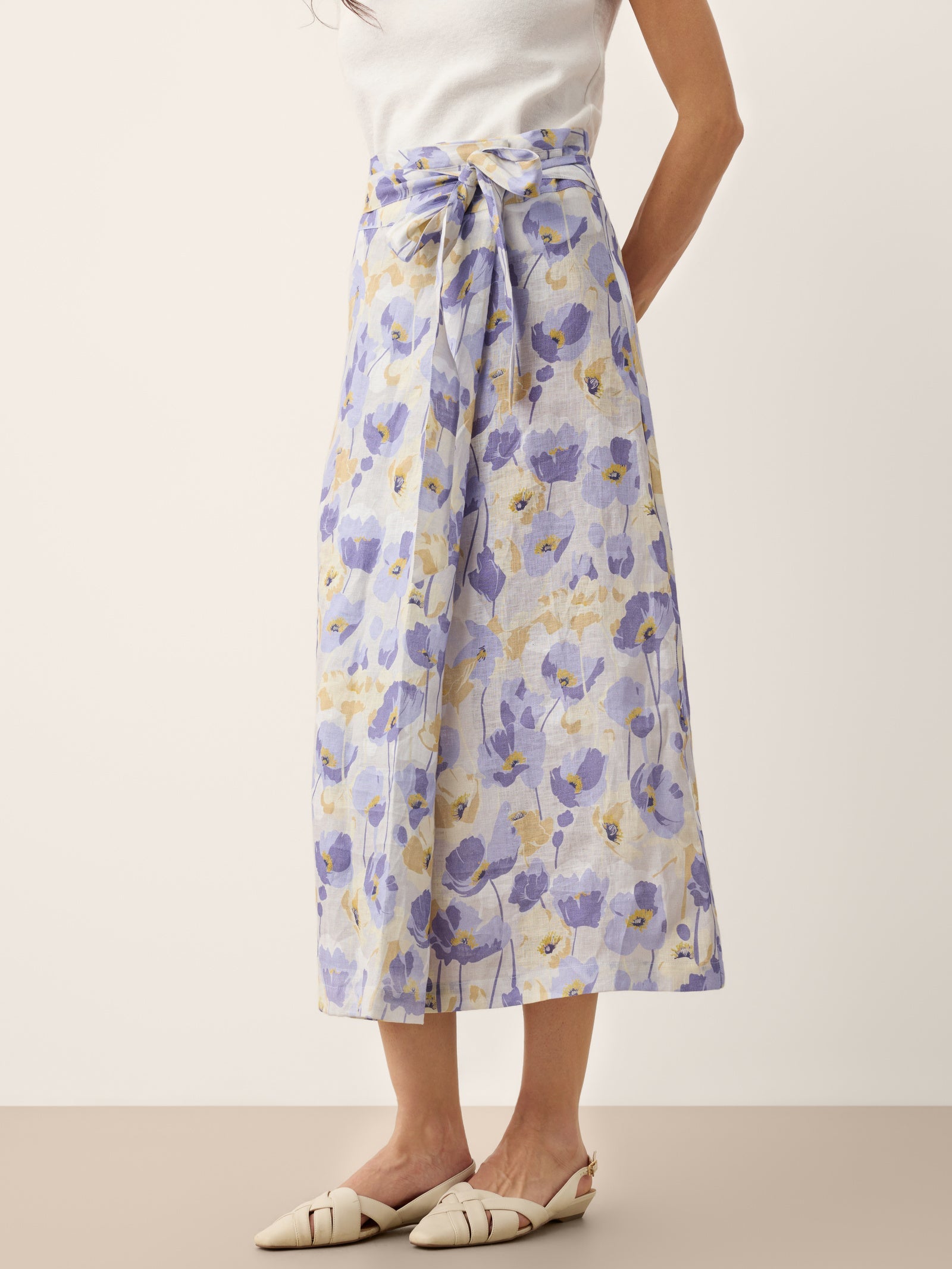 100% Linen Adjustable Wrap-Tie Carnation Print Skirt FRANCESCA DestGlow
