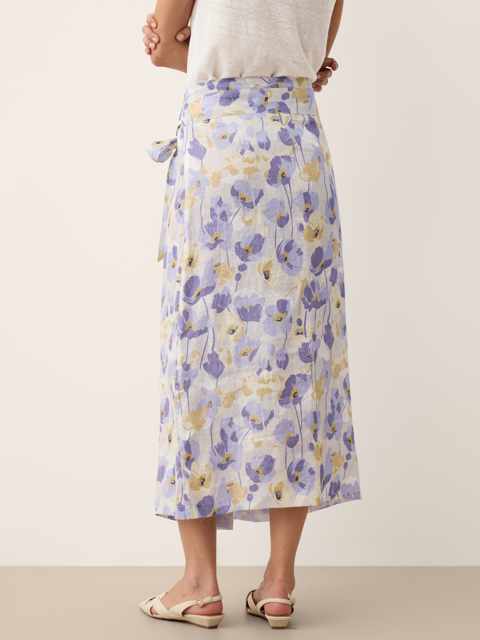 100% Linen Adjustable Wrap-Tie Carnation Print Skirt FRANCESCA DestGlow