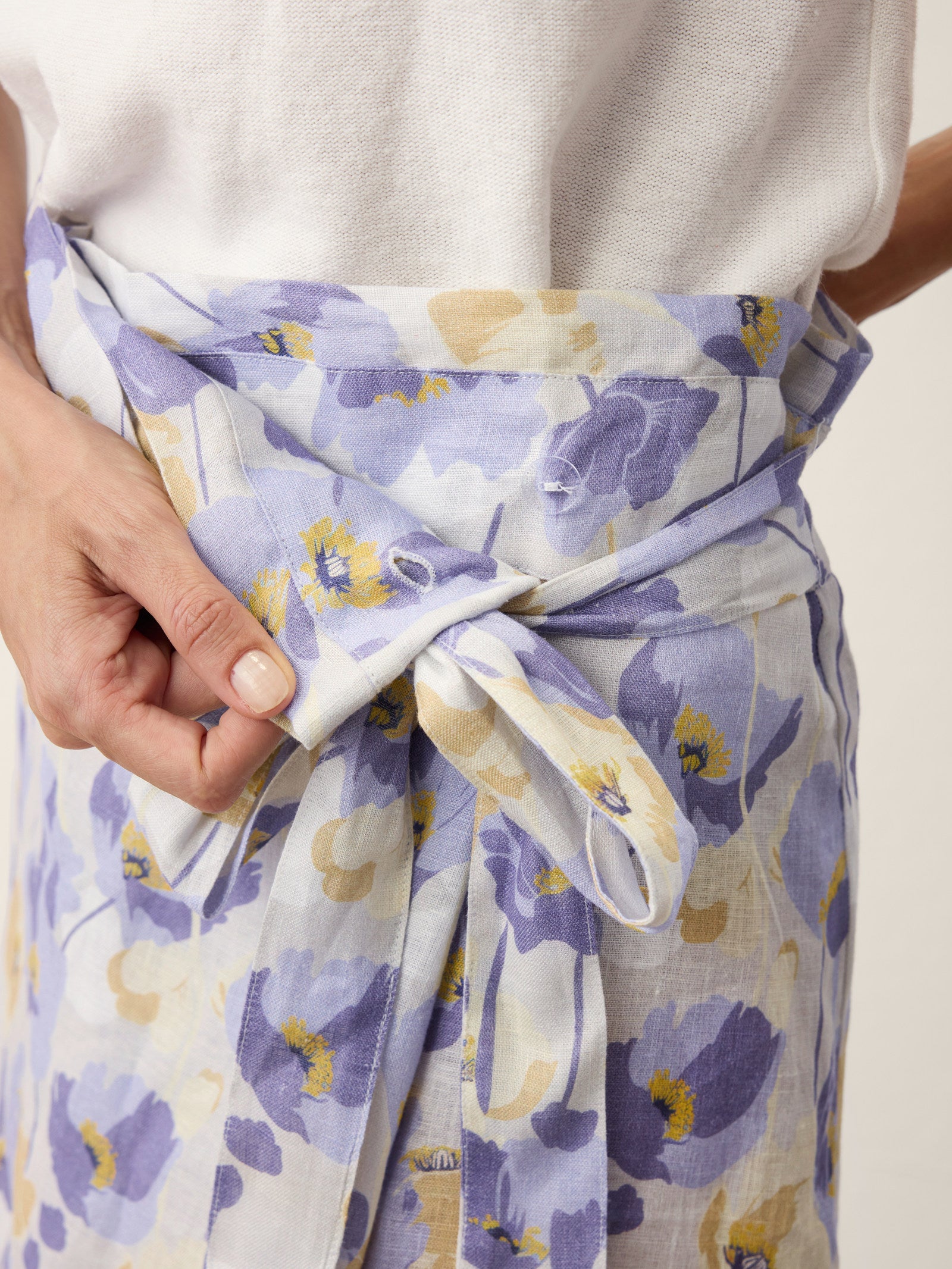 100% Linen Adjustable Wrap-Tie Carnation Print Skirt FRANCESCA DestGlow