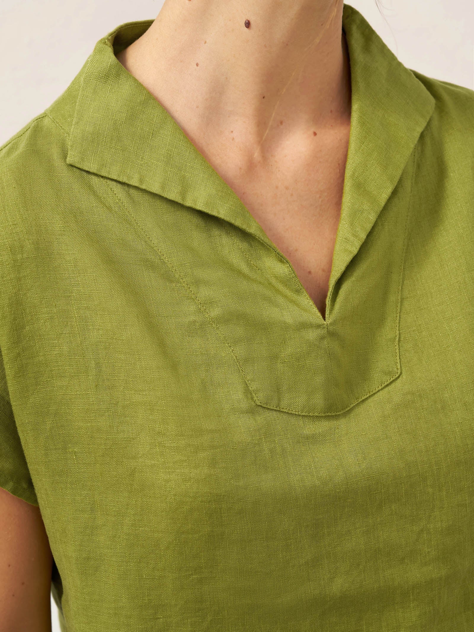 100% Linen Collared Cap Sleeve Top IVY by LINTICO