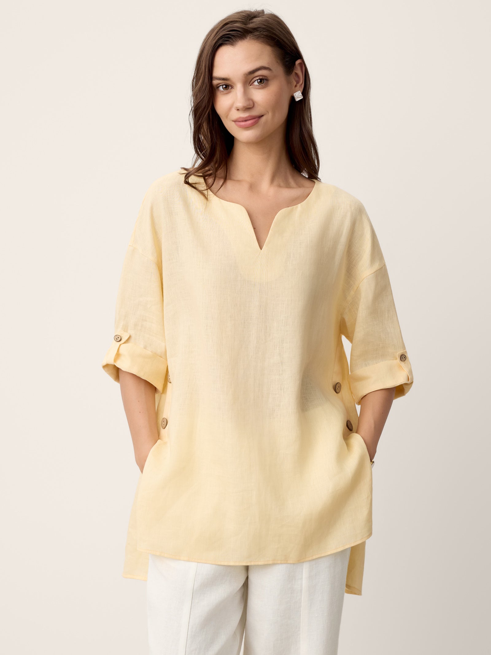 100% Linen Curved-Hem Oversized Top DAPHNEA DestGlow
