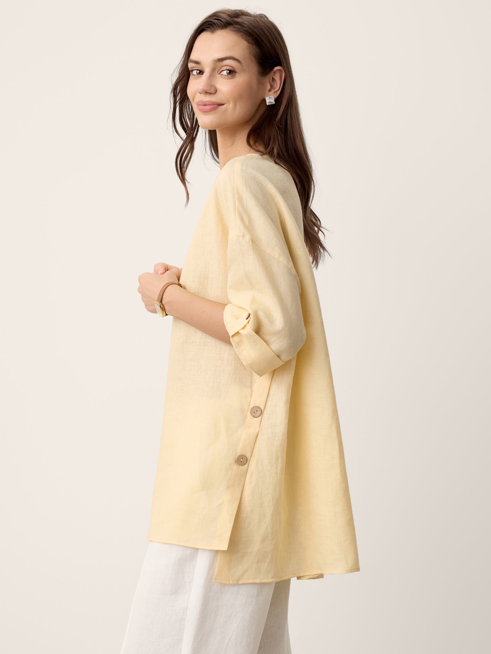 100% Linen Curved-Hem Oversized Top DAPHNEA DestGlow