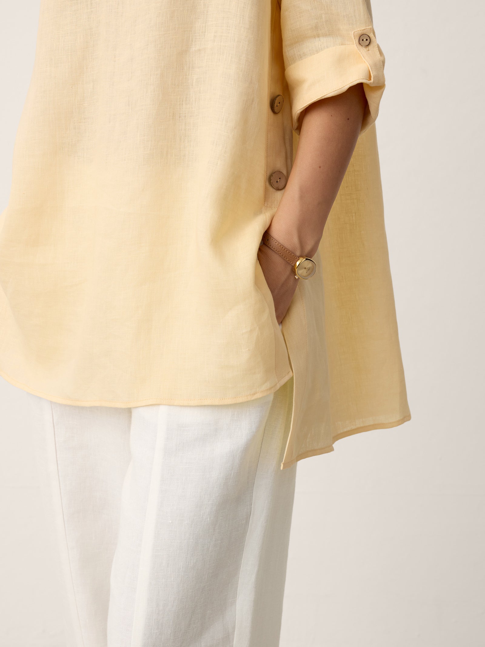 100% Linen Curved-Hem Oversized Top DAPHNEA DestGlow