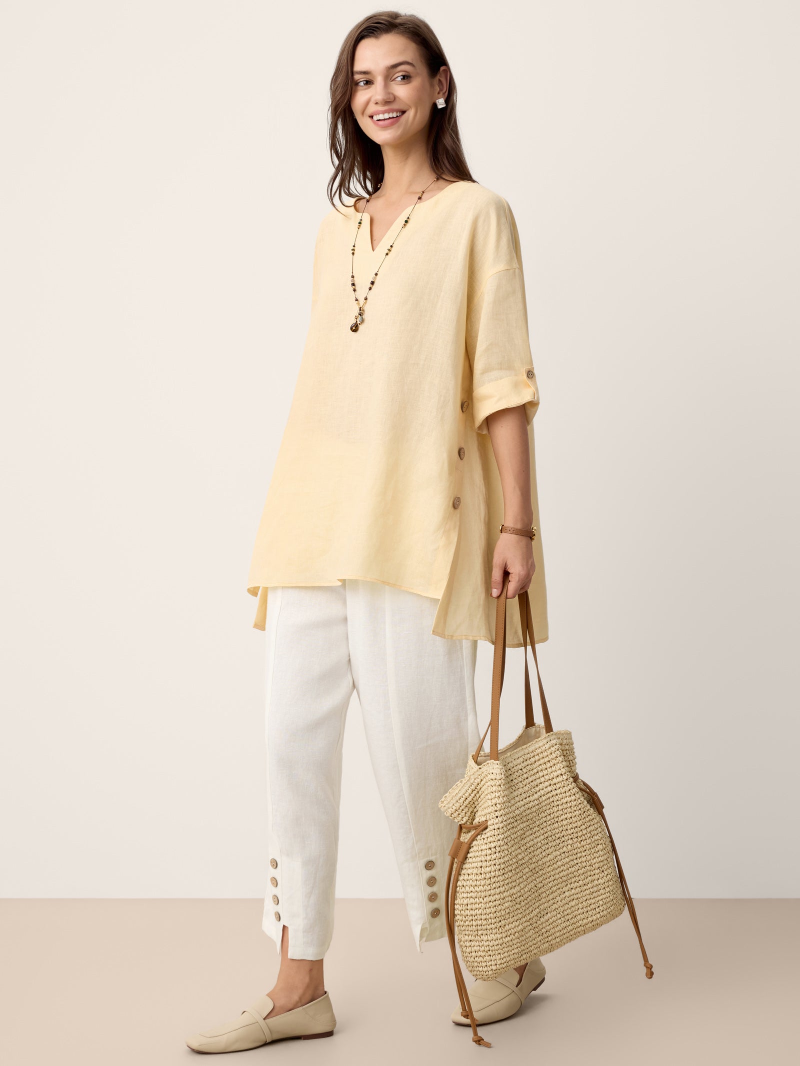 100% Linen Curved-Hem Oversized Top DAPHNEA DestGlow