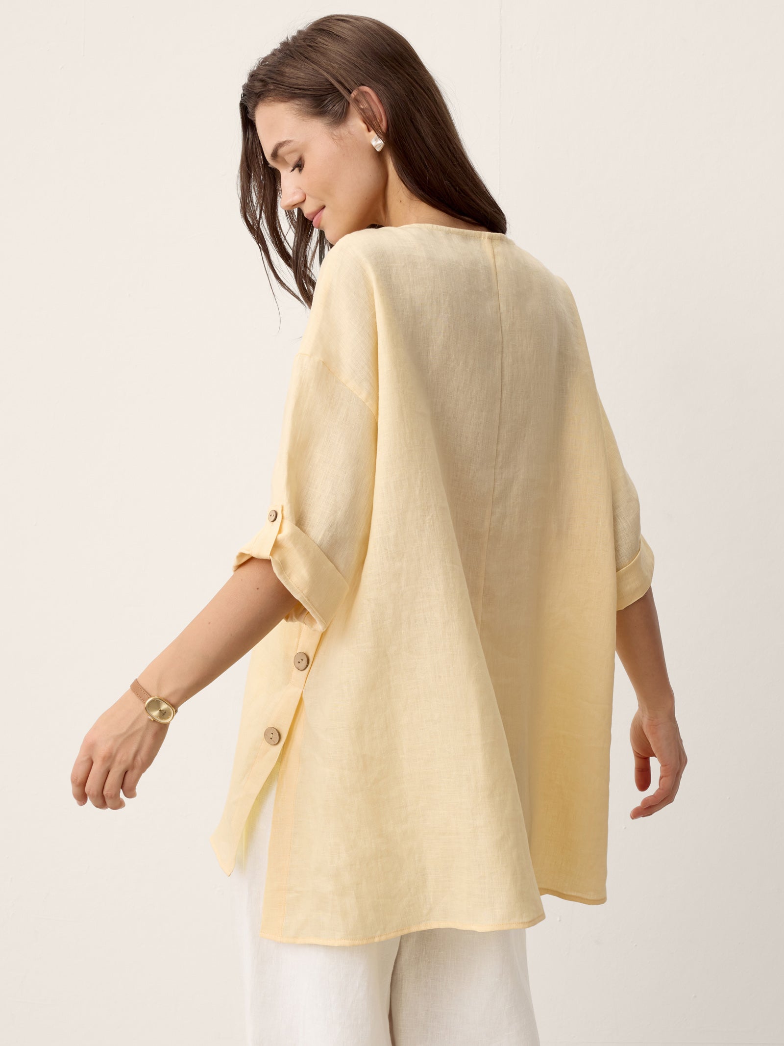 100% Linen Curved-Hem Oversized Top DAPHNEA DestGlow