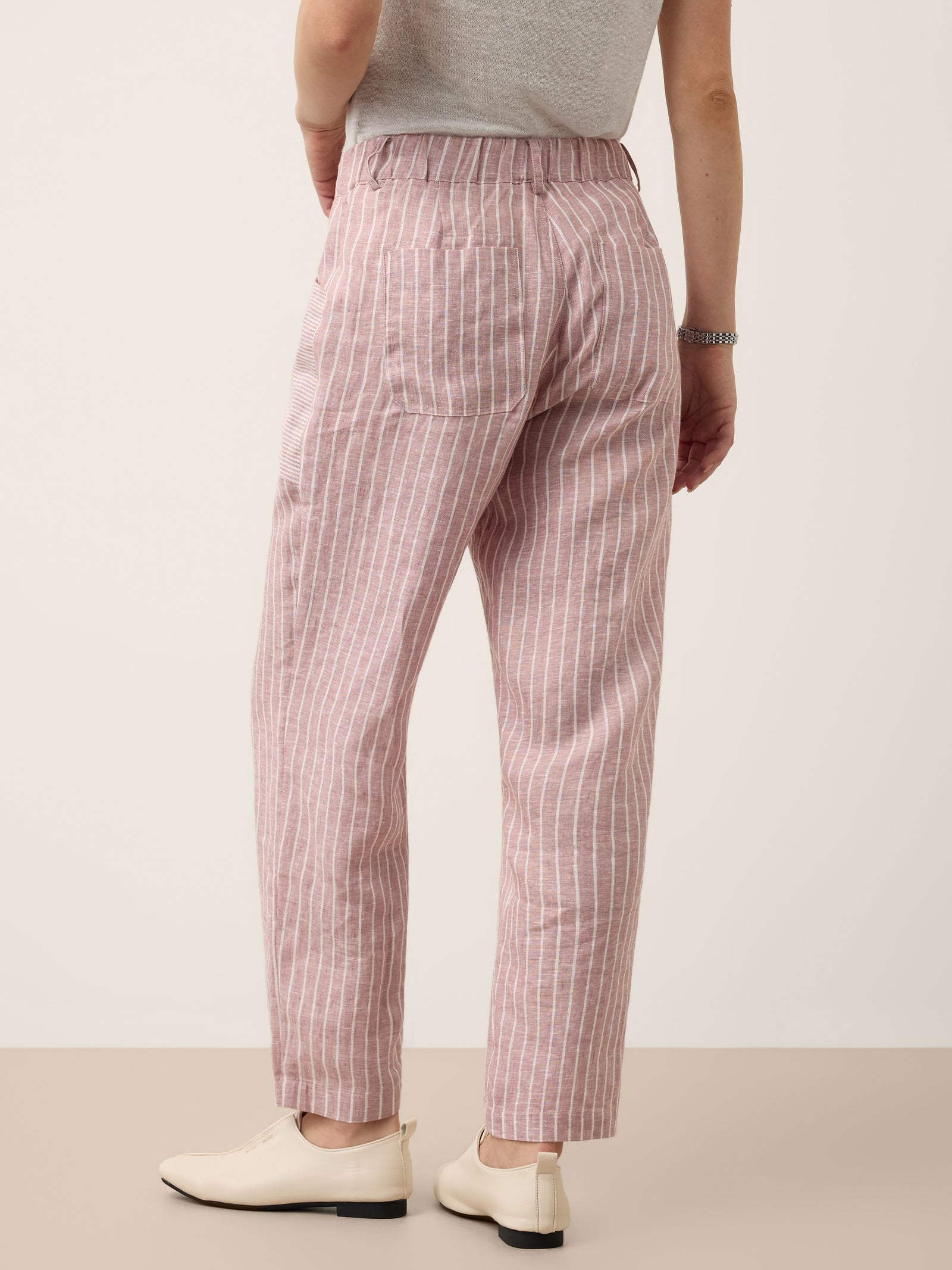 100% Linen Striped Patch Pocket Tapered Pants NERISSAH DestGlow