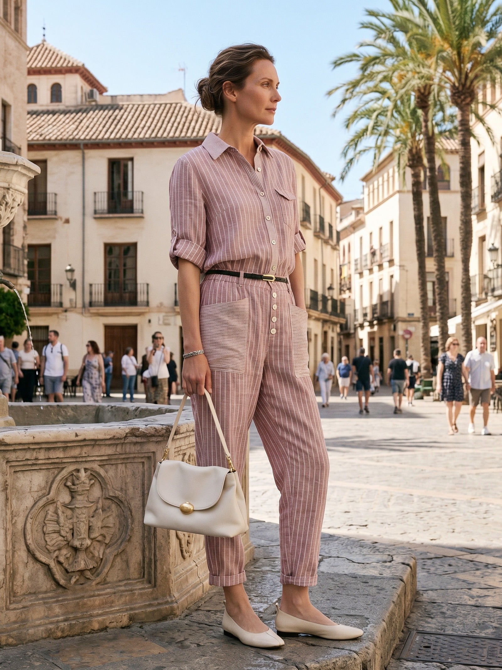 100% Linen Striped Patch Pocket Tapered Pants NERISSAH DestGlow