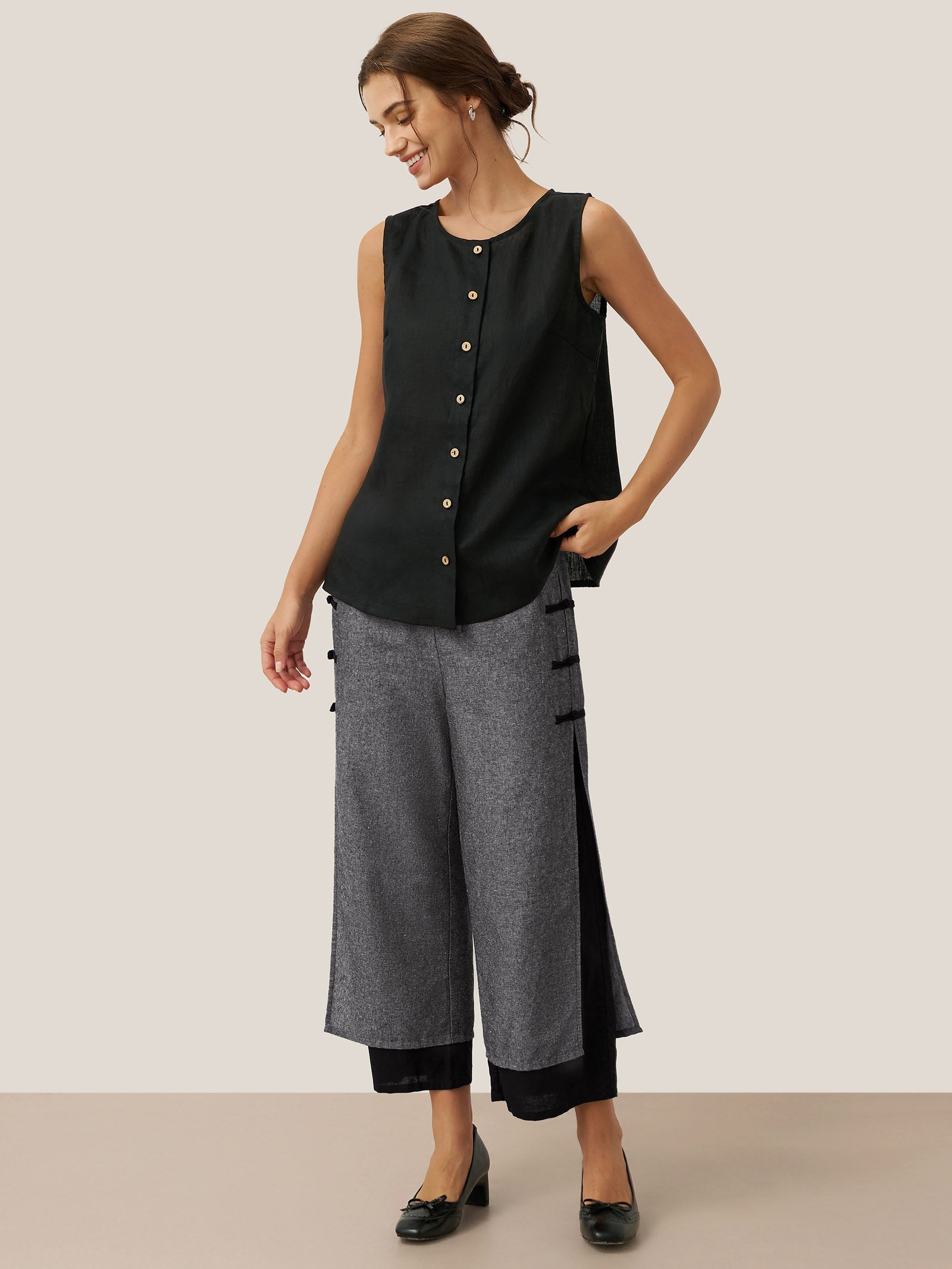 Linen Double Layer Handmade Capri Pants STELLA DestGlow