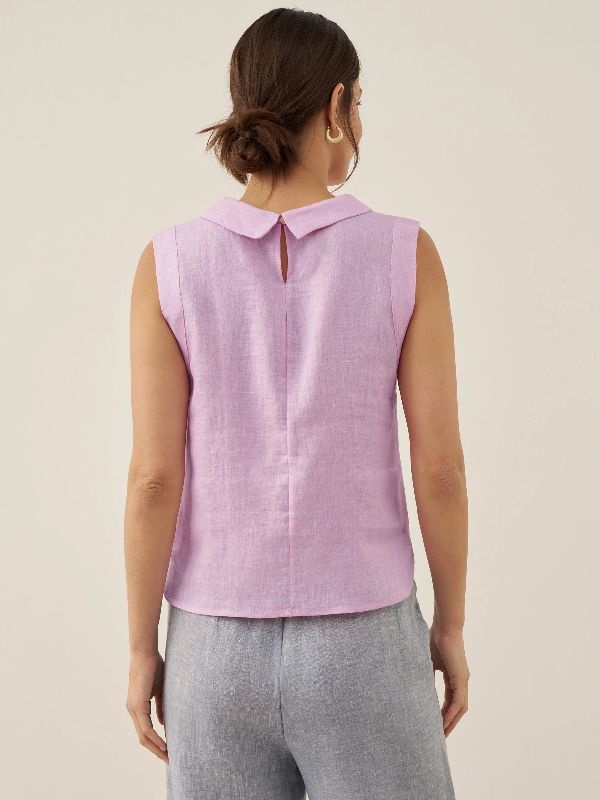 100% Linen Draped Collar Tank Top JACQUELINE by LINTICO