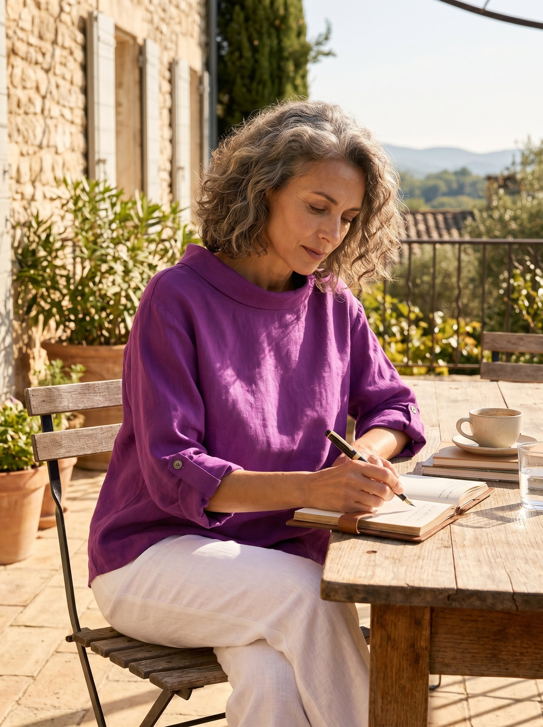 100% Linen Draped Neck Top HOLLIS by LINTICO