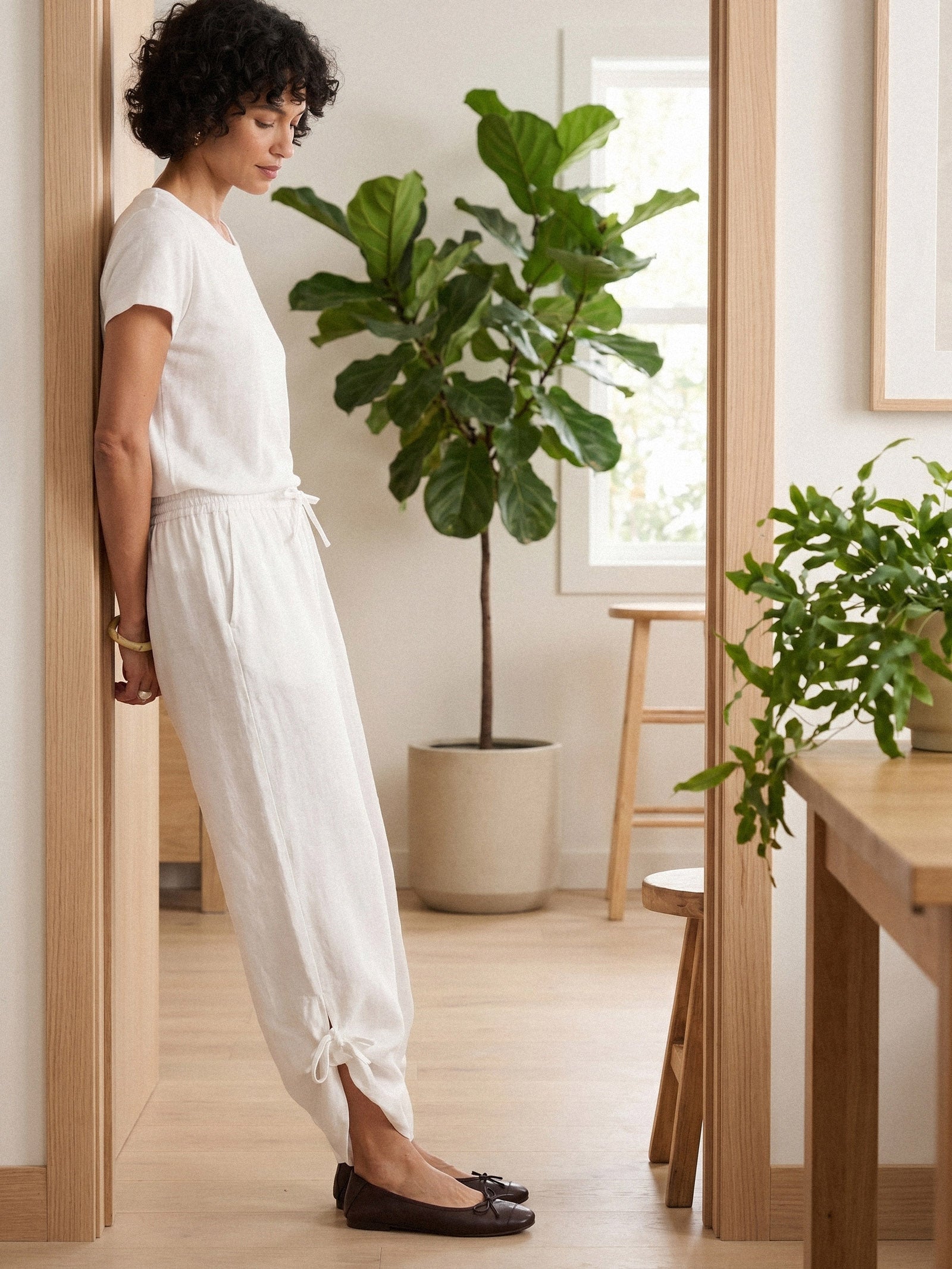 100% Linen Convertible Drawstring Hem Elasticated Waist Wide-Leg Pants YSELINE DestGlow
