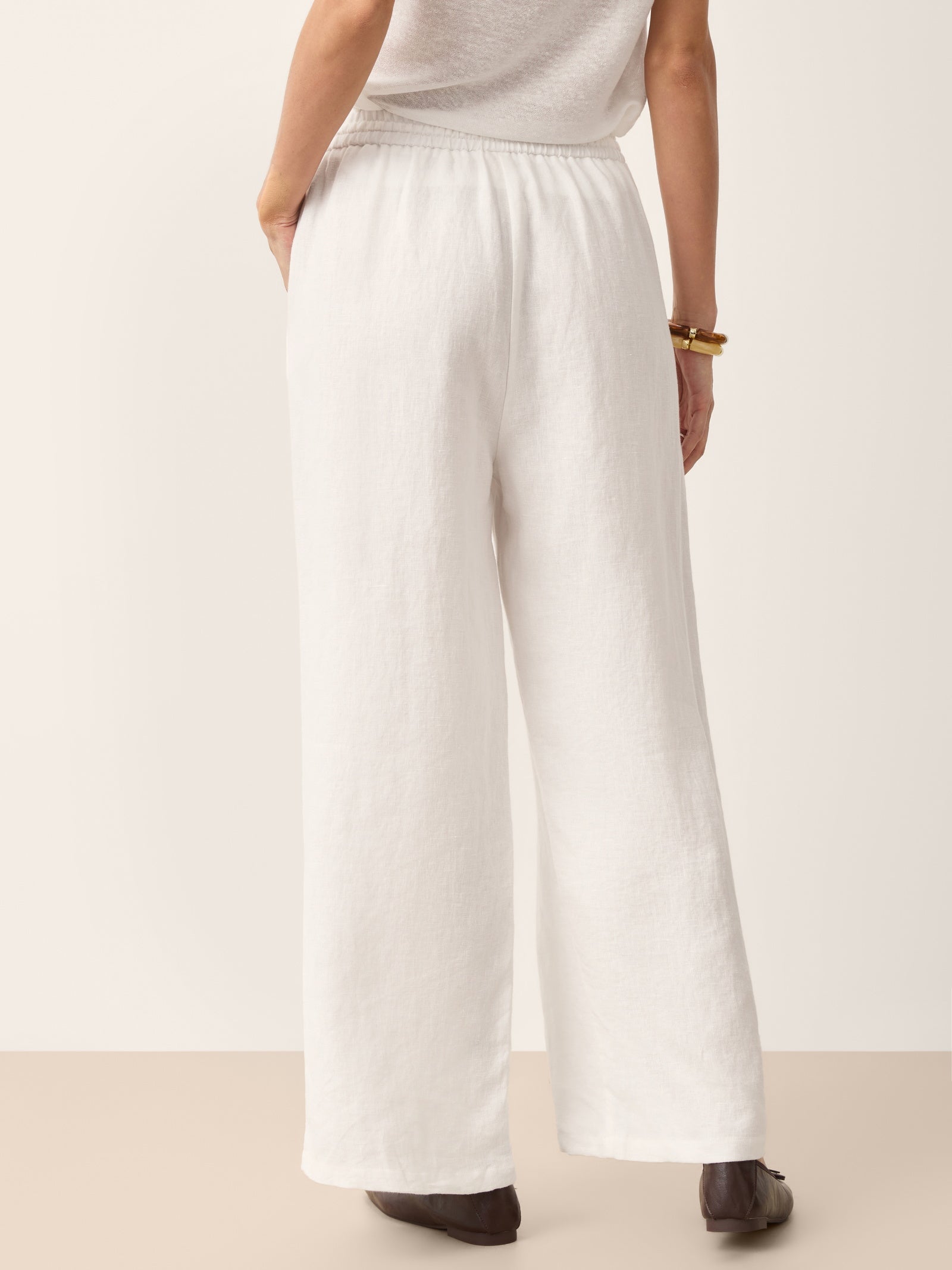 100% Linen Convertible Drawstring Hem Elasticated Waist Wide-Leg Pants YSELINE DestGlow