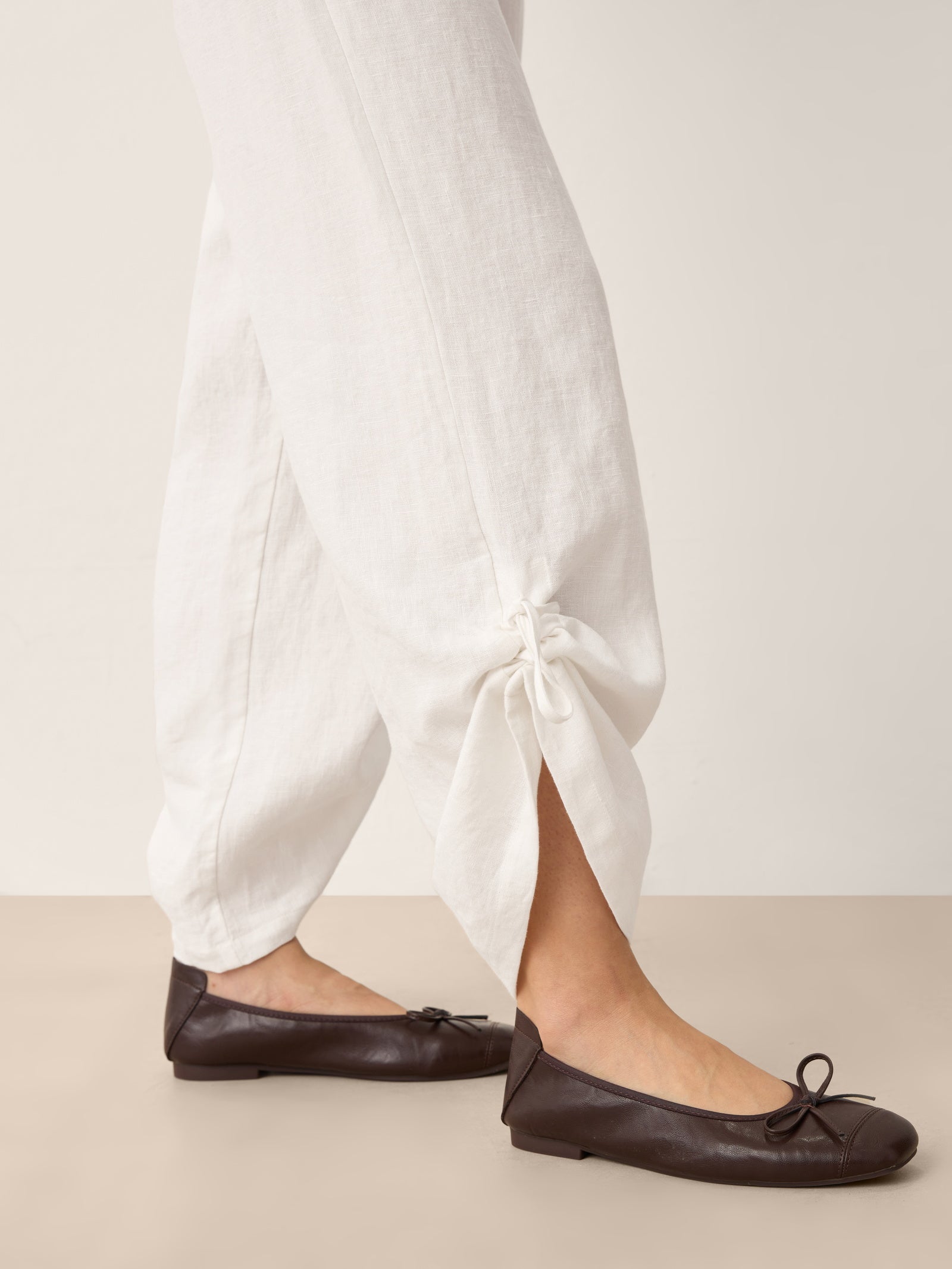 100% Linen Convertible Drawstring Hem Elasticated Waist Wide-Leg Pants YSELINE DestGlow