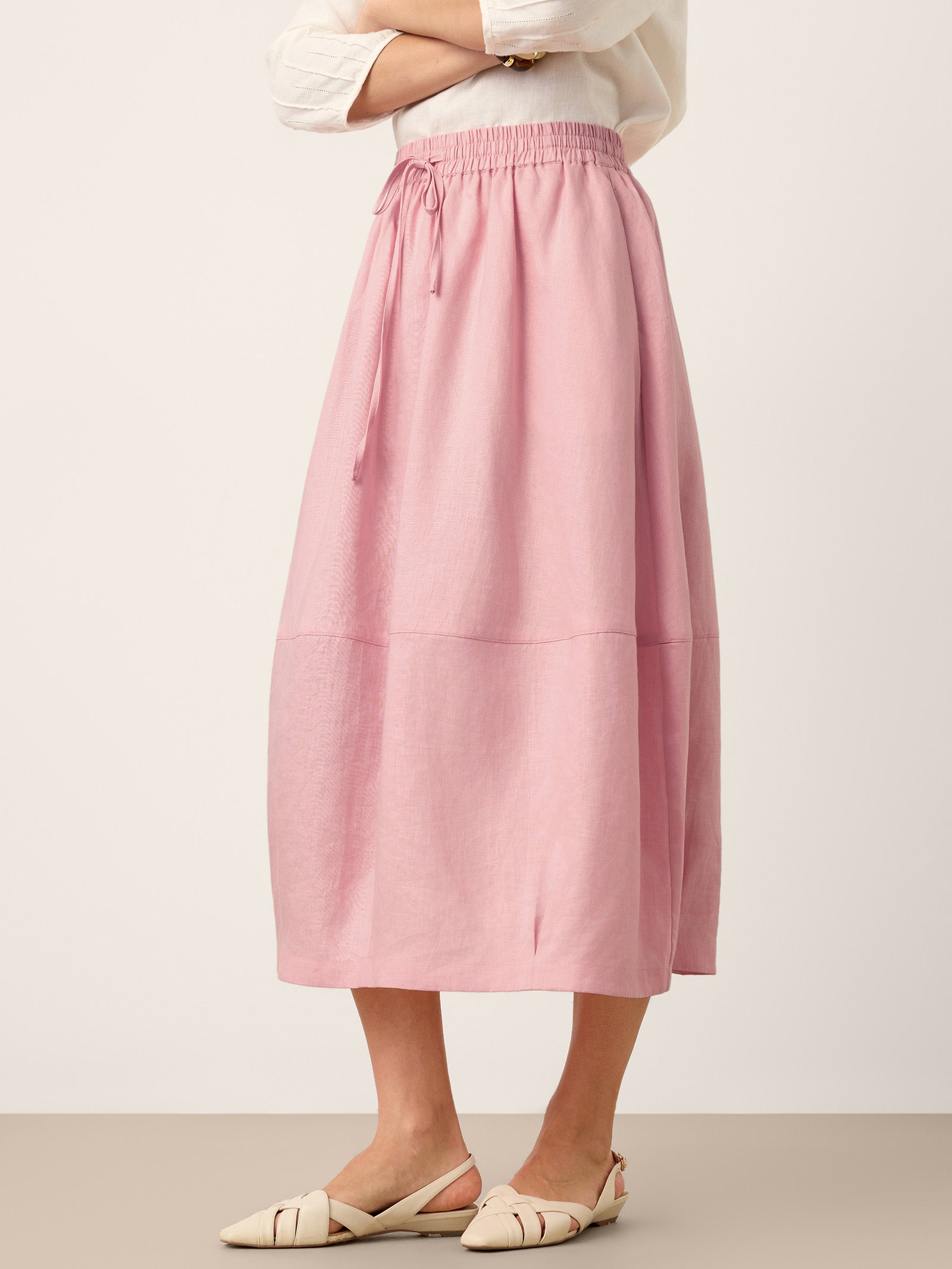 100% Linen Drawstring Lantern Maxi Skirt with Pockets ROXANNE by LINTICO