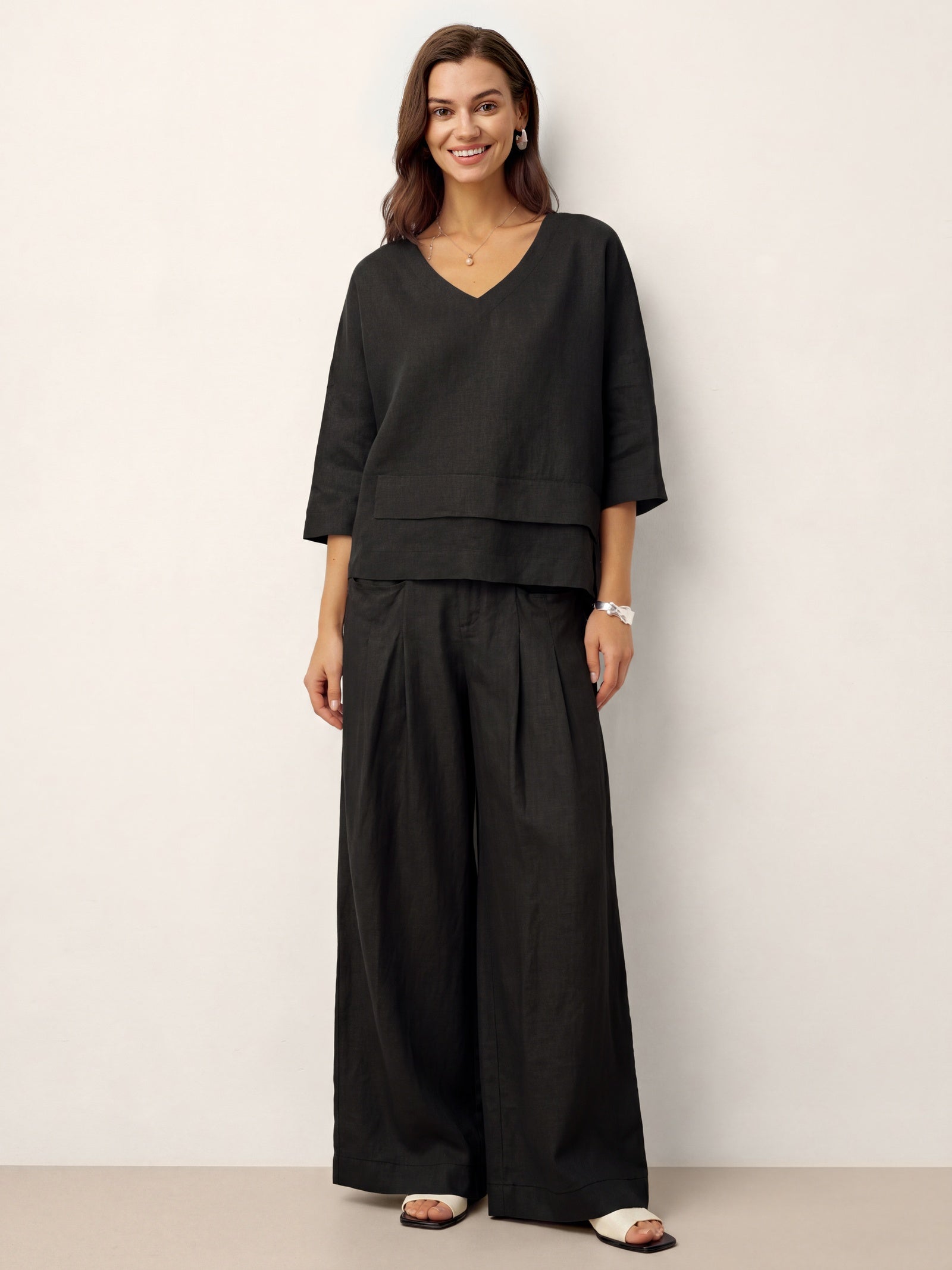 100% Linen Drop Shoulder Asymmetric Layered Hem Overtop VIOLA by LINTICO