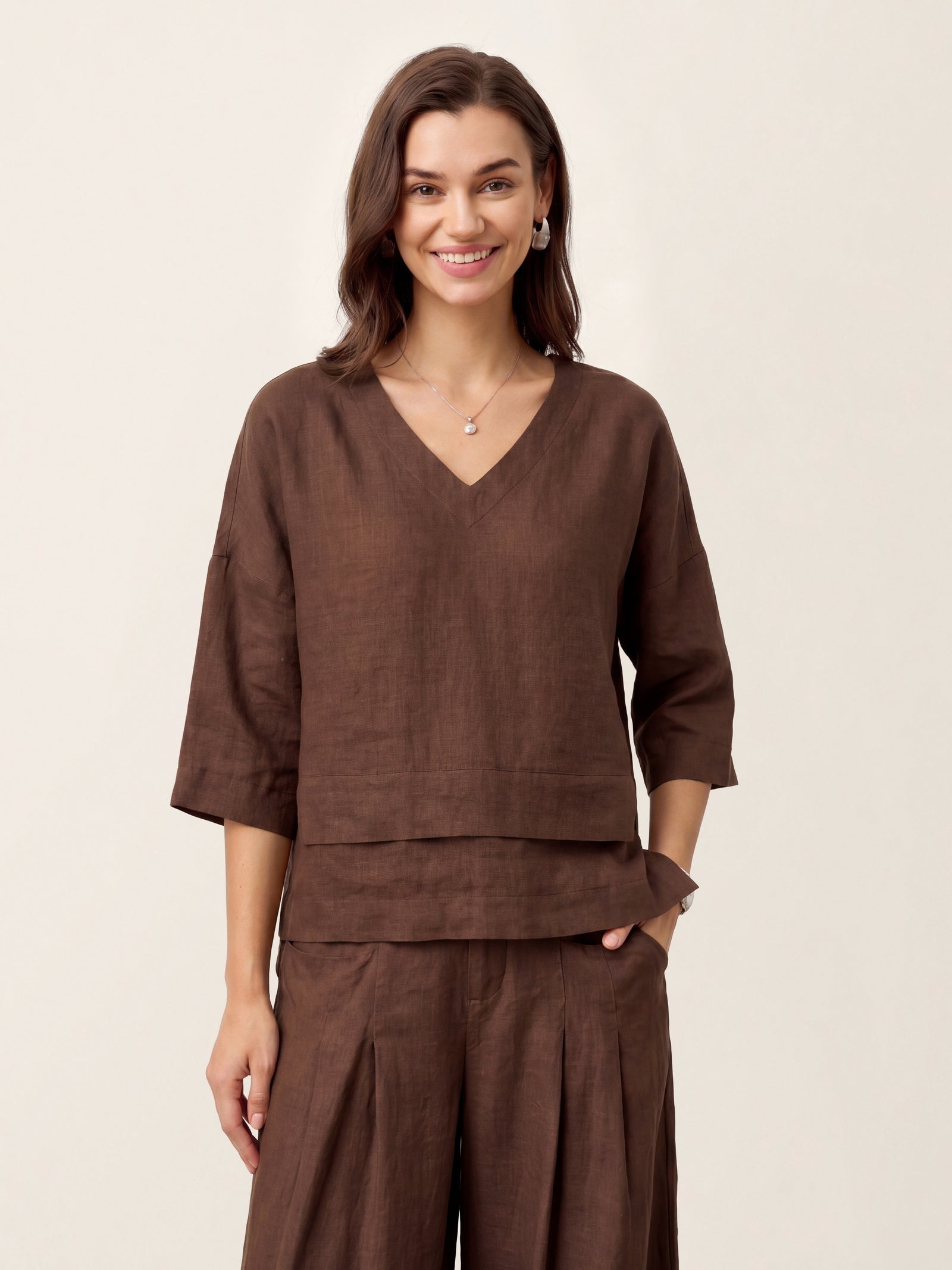 100% Linen Drop Shoulder Asymmetric Layered Hem Overtop VIOLA by LINTICO