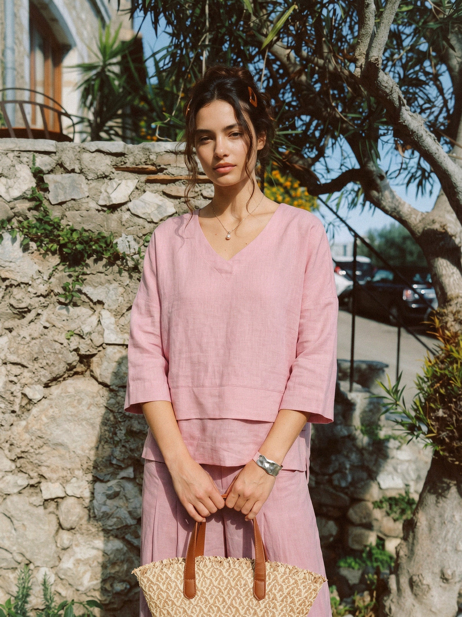 100% Linen Drop Shoulder Asymmetric Layered Hem Overtop VIOLA by LINTICO
