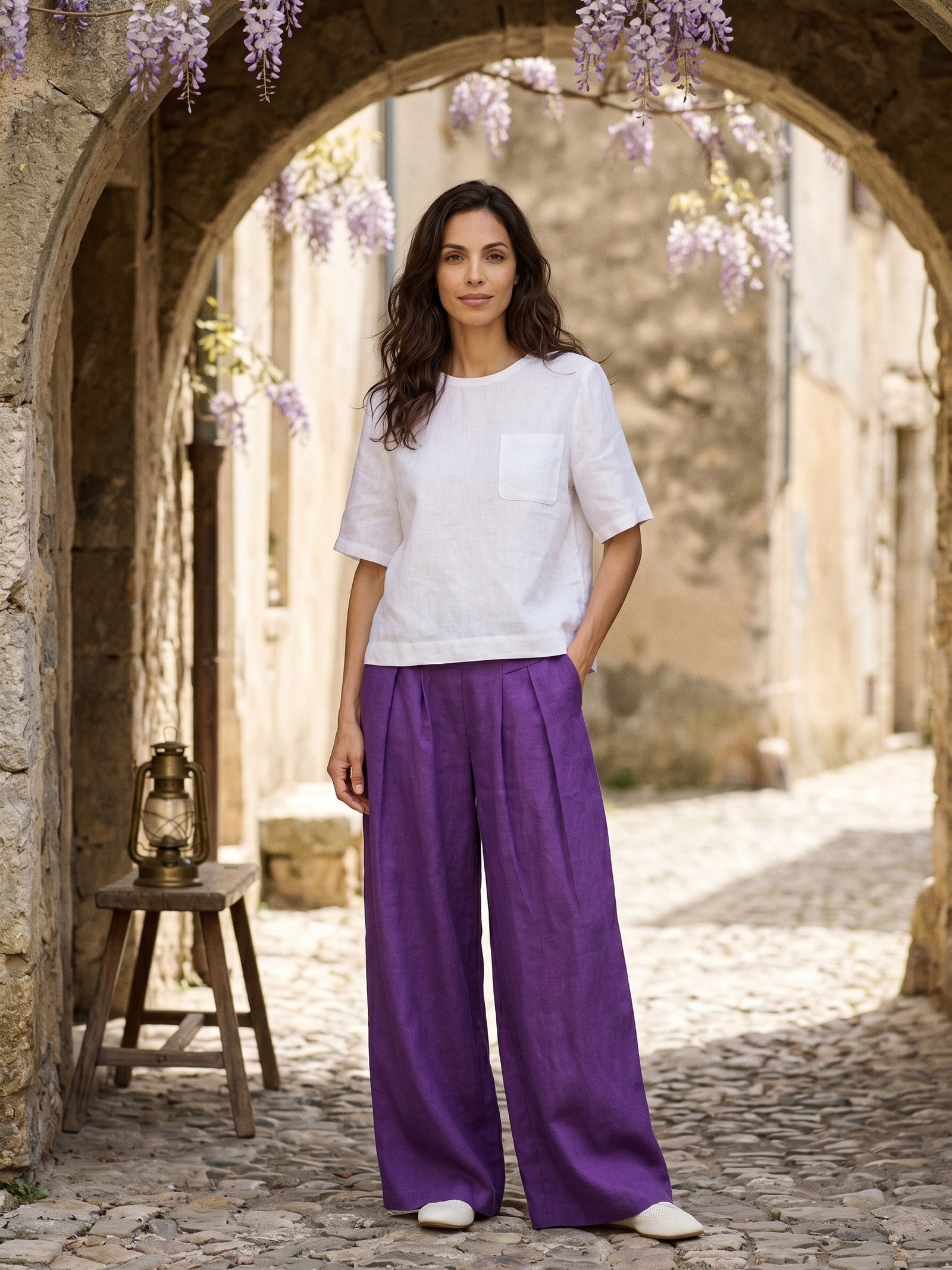 100% Linen Drop Shoulder Boxy Top REGINA DestGlow