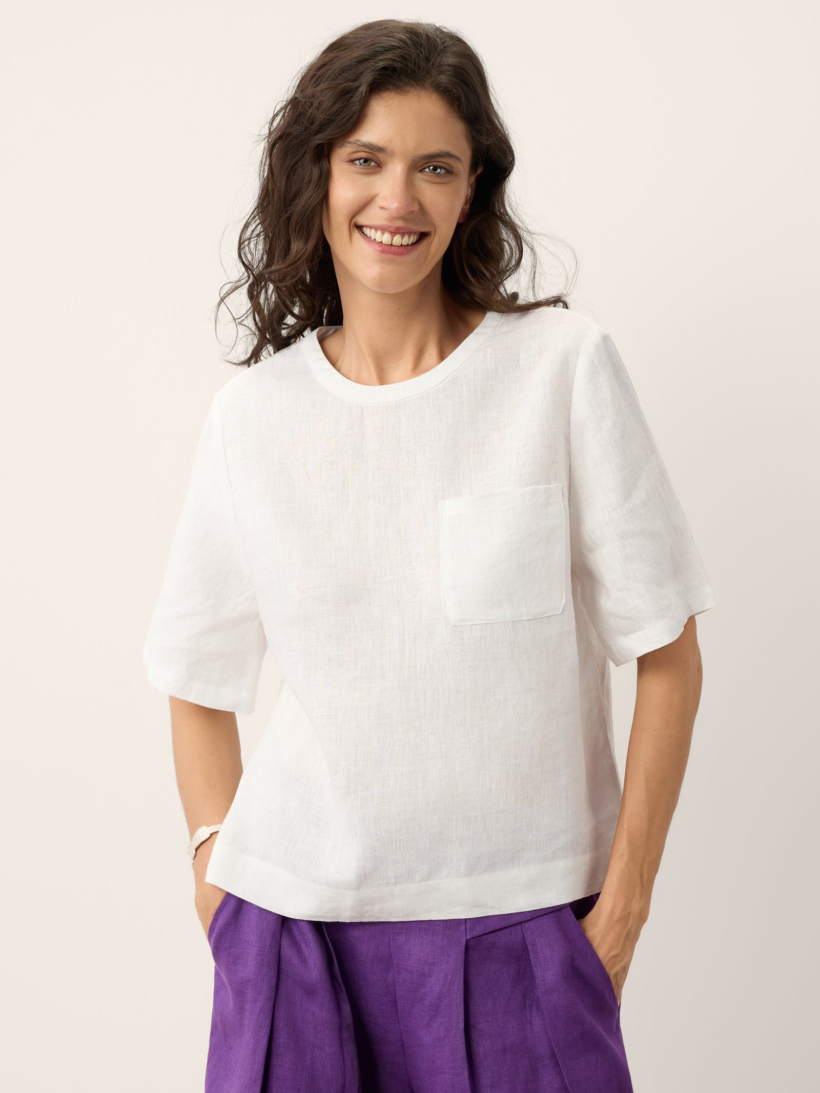 100% Linen Drop Shoulder Boxy Top REGINA DestGlow